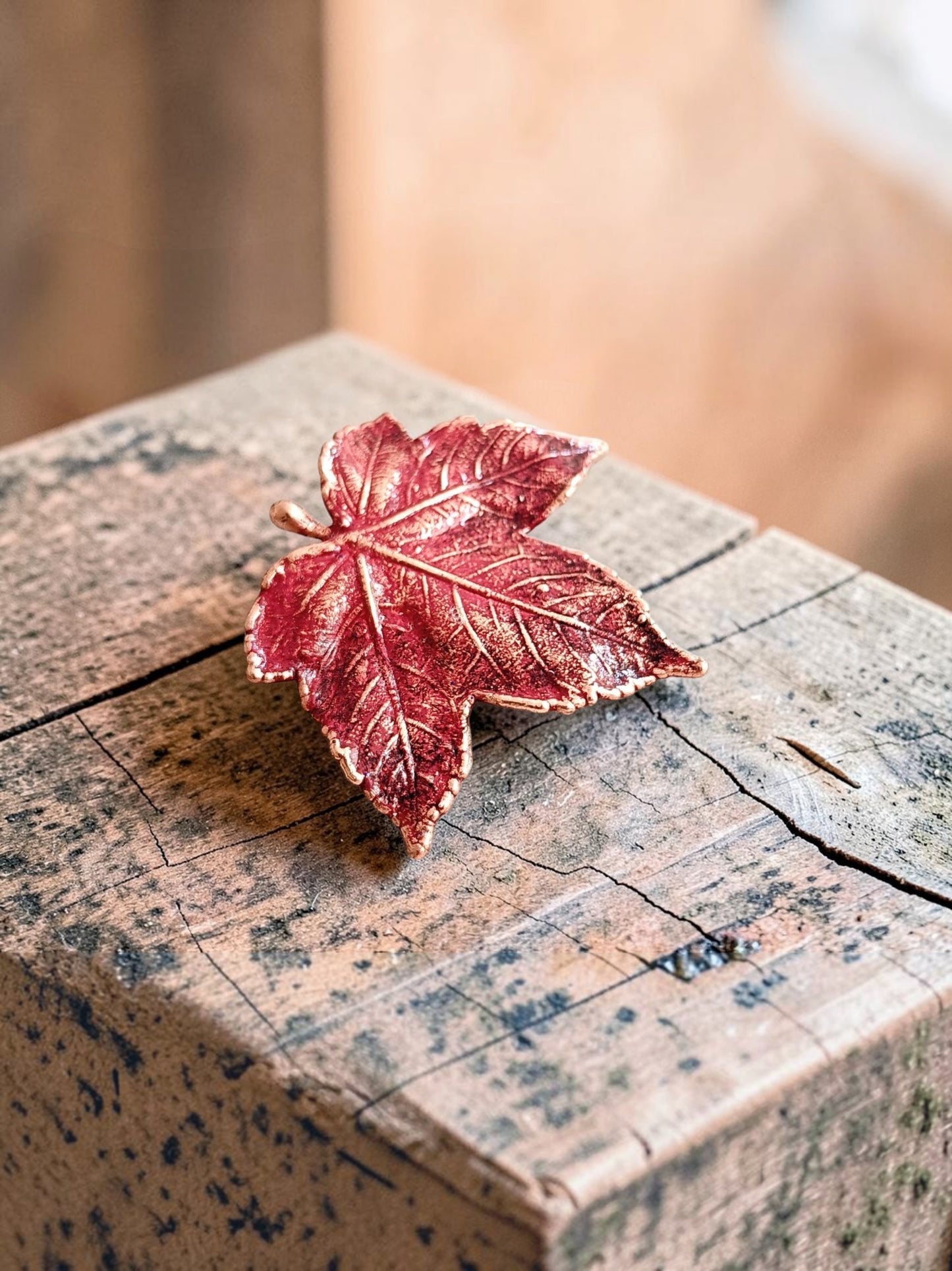 3/2 Burgundy Wild Grape Leaf – Copper Brooch