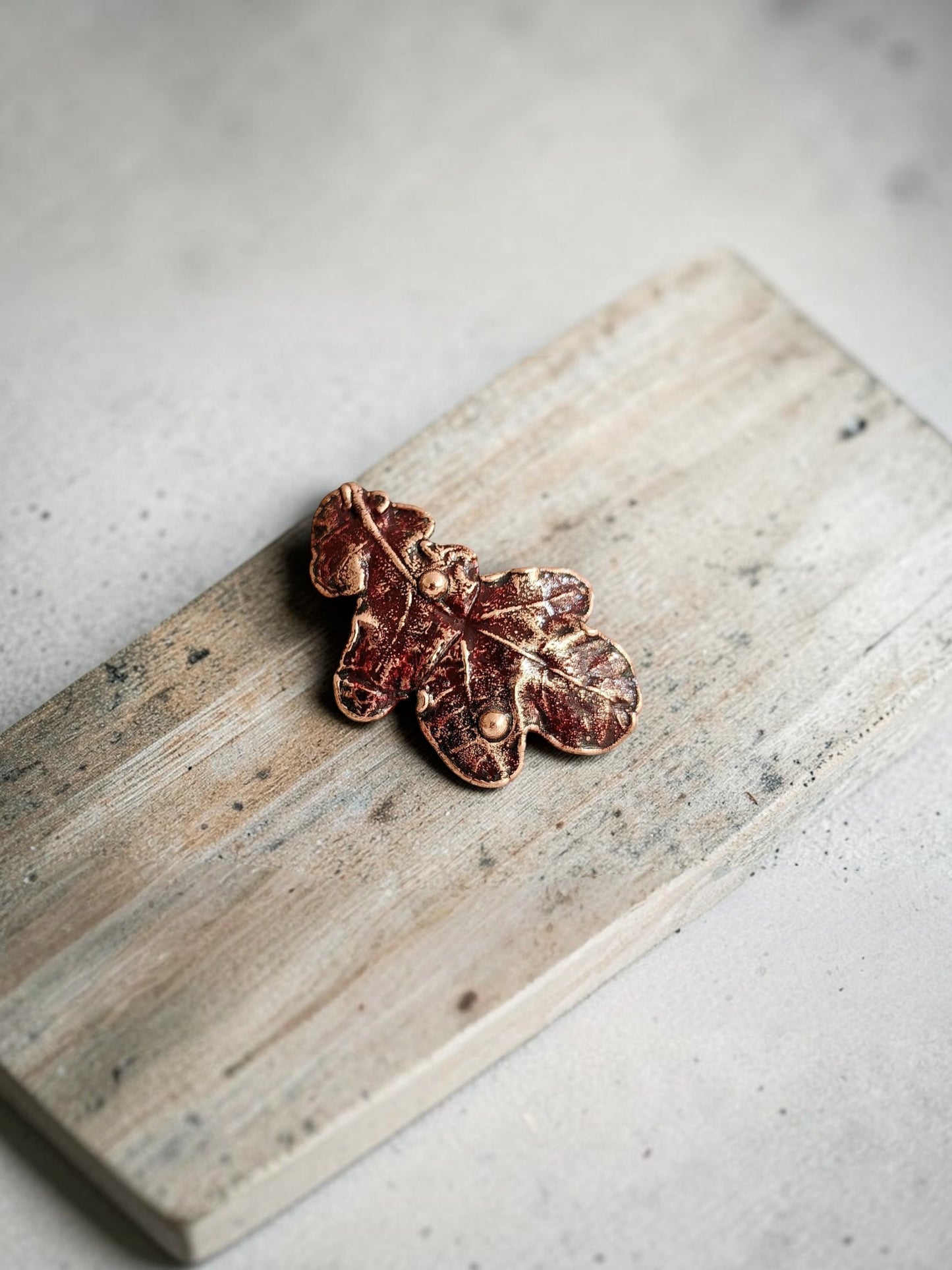 3/1  Wine Oak Leaf with Dew Drops – Copper Brooch
