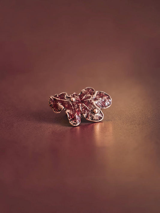 3/1  Wine Oak Leaf with Dew Drops – Copper Brooch