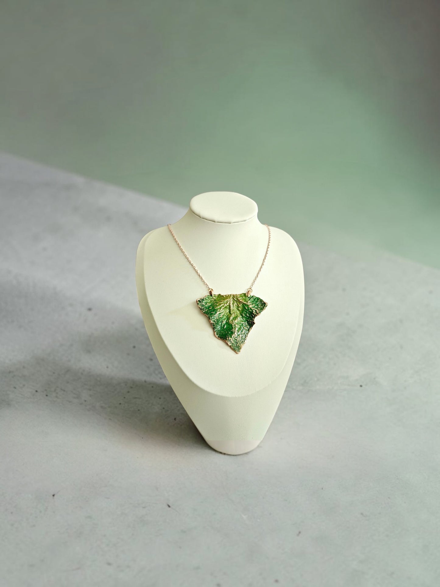 2/10 Green Coltsfoot Leaf – Copper Pendant