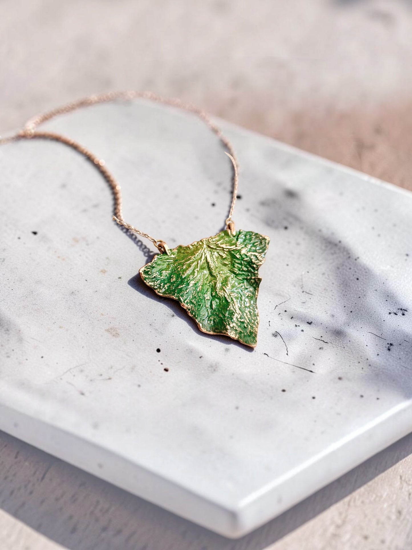 2/10 Green Coltsfoot Leaf – Copper Pendant