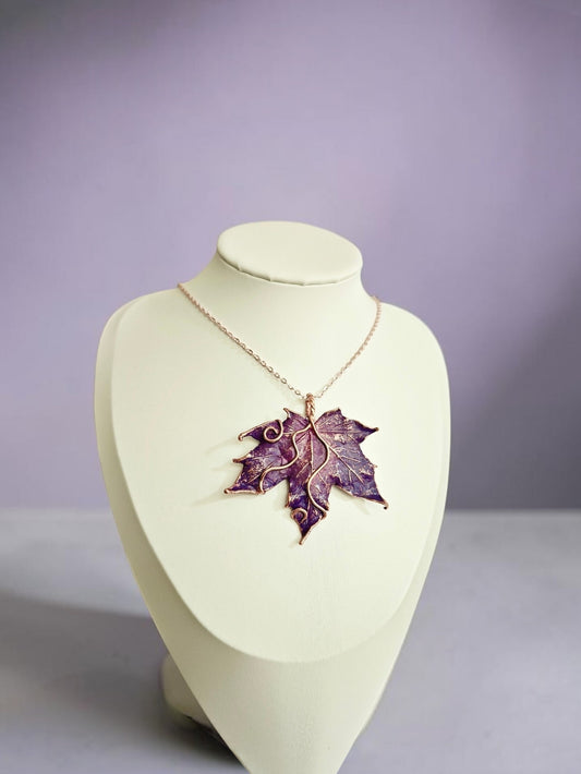 2/9 Purple Maple Leaf with Hand-Shaped Copper Wire – Copper Pendant
