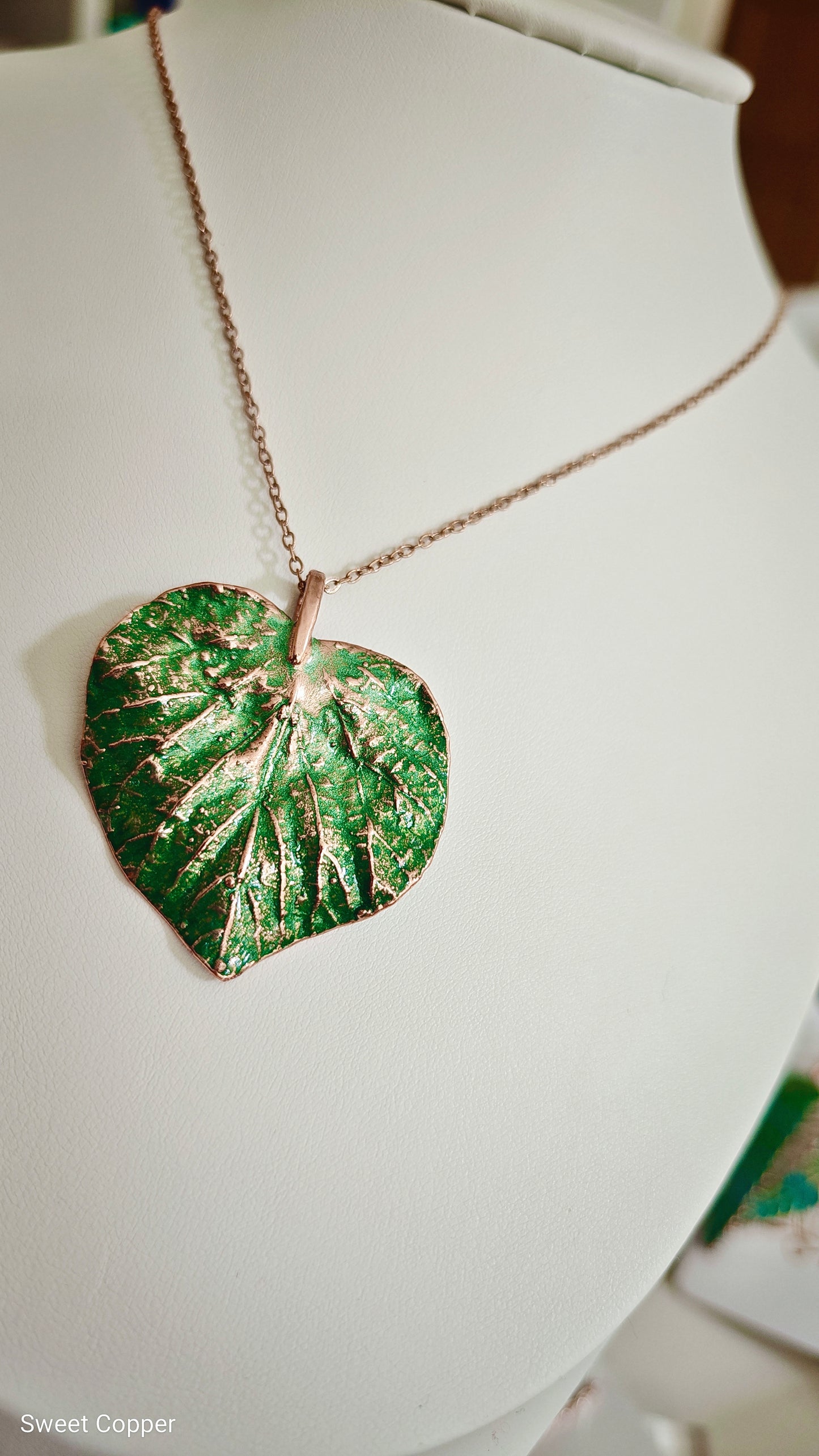 2/7 Green Linden Leaf – Copper Pendant