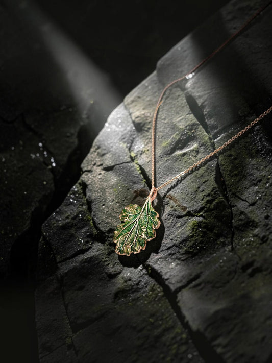 2/5 Moss Green Woodland Leaf – Copper Pendant