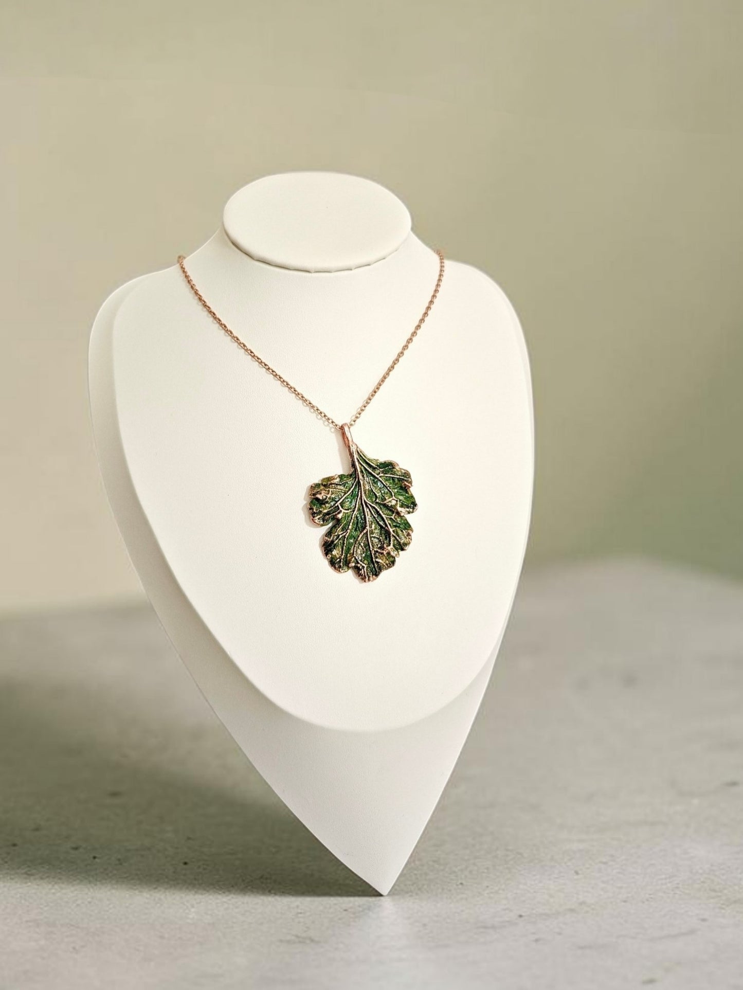 2/5 Moss Green Woodland Leaf – Copper Pendant