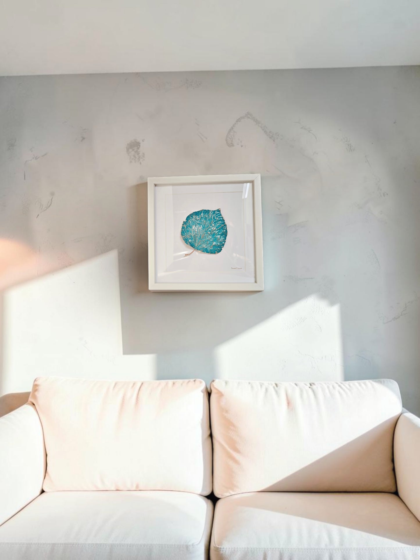 5. PIGS BACK. Ethereal Moment – Framed Copper Linden Leaf Interior Art