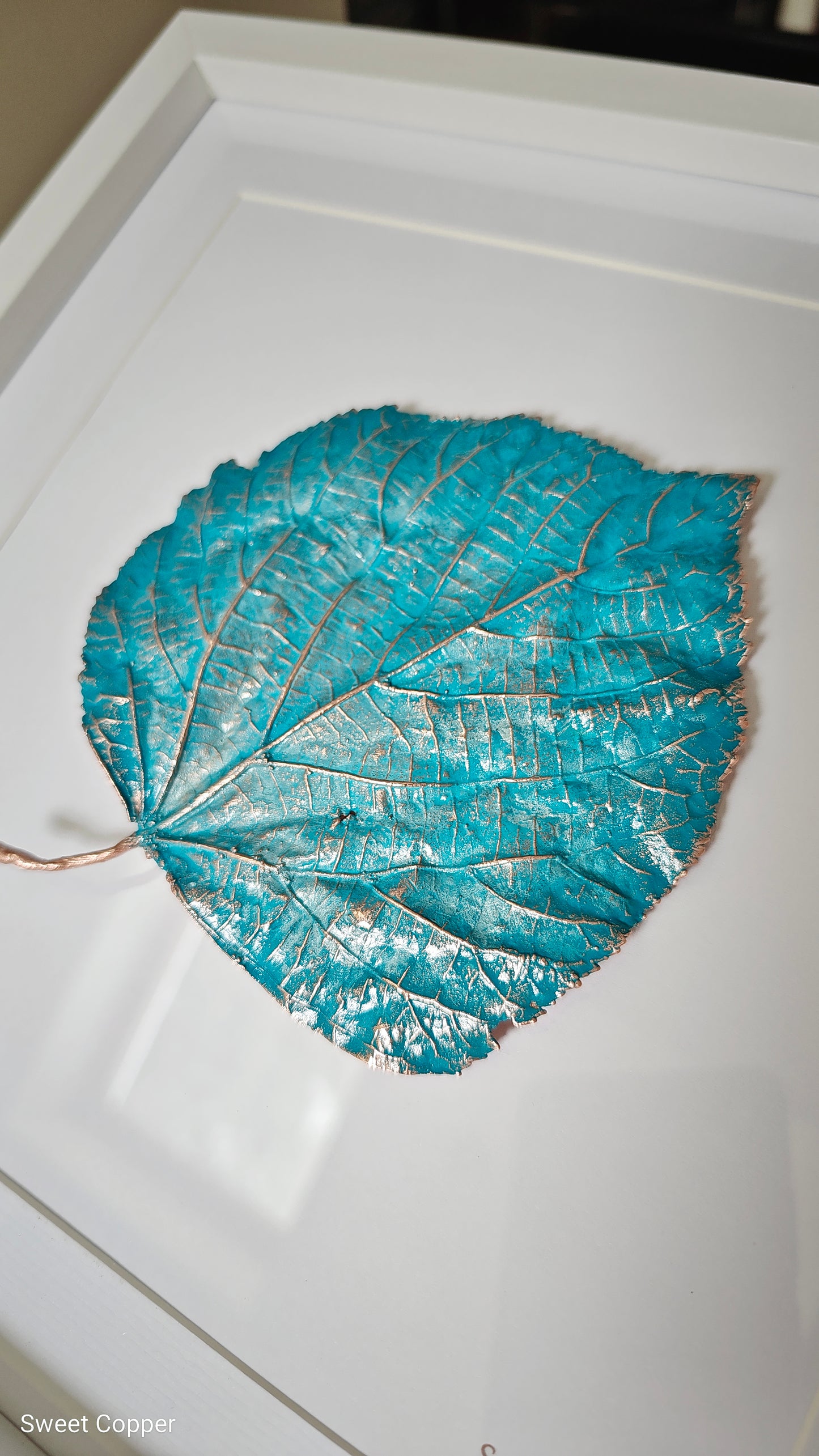 5. PIGS BACK. Ethereal Moment – Framed Copper Linden Leaf Interior Art