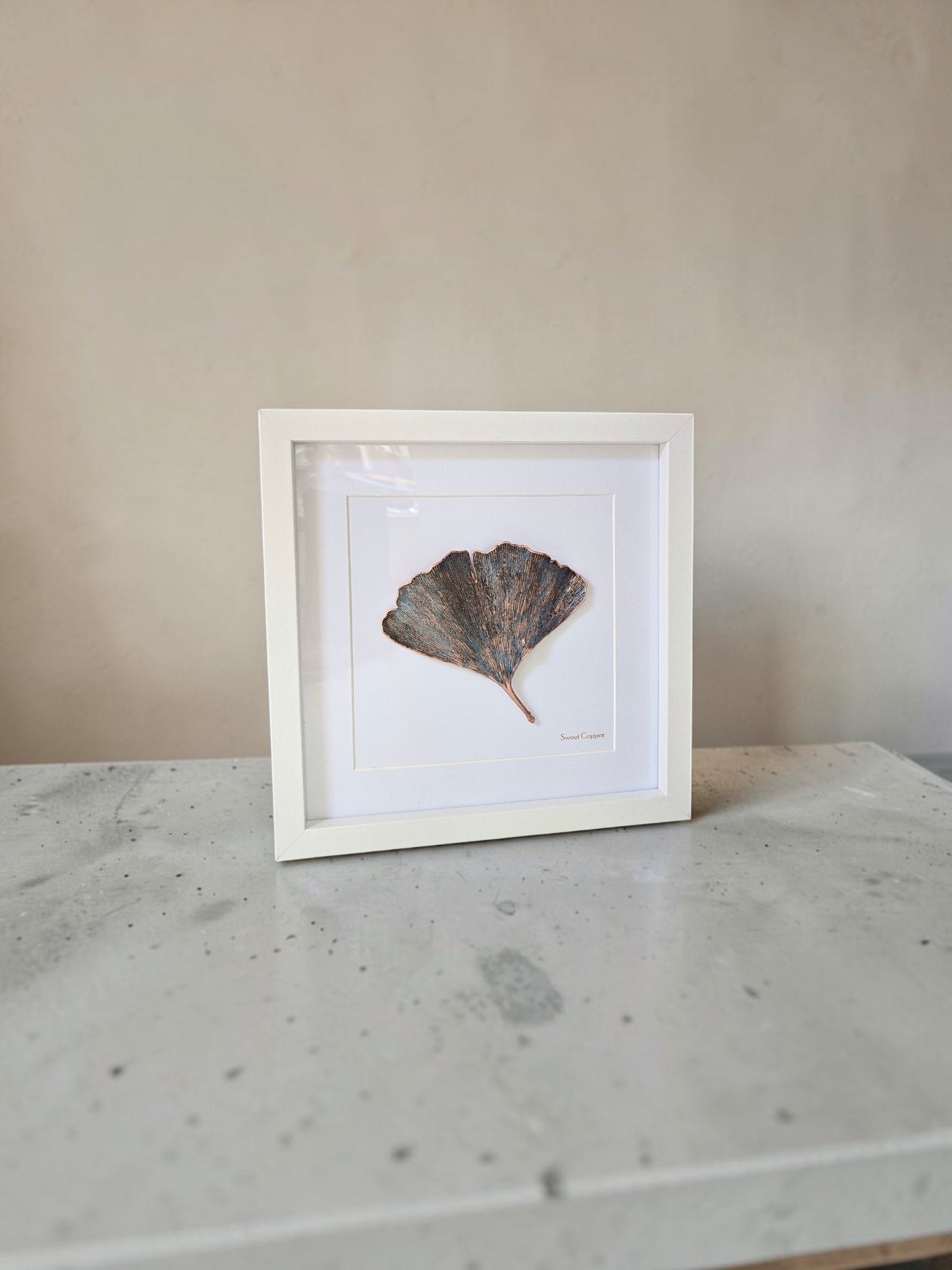 6. PIGS BACK. Twilight – Framed Copper Ginkgo Leaf Interior Art