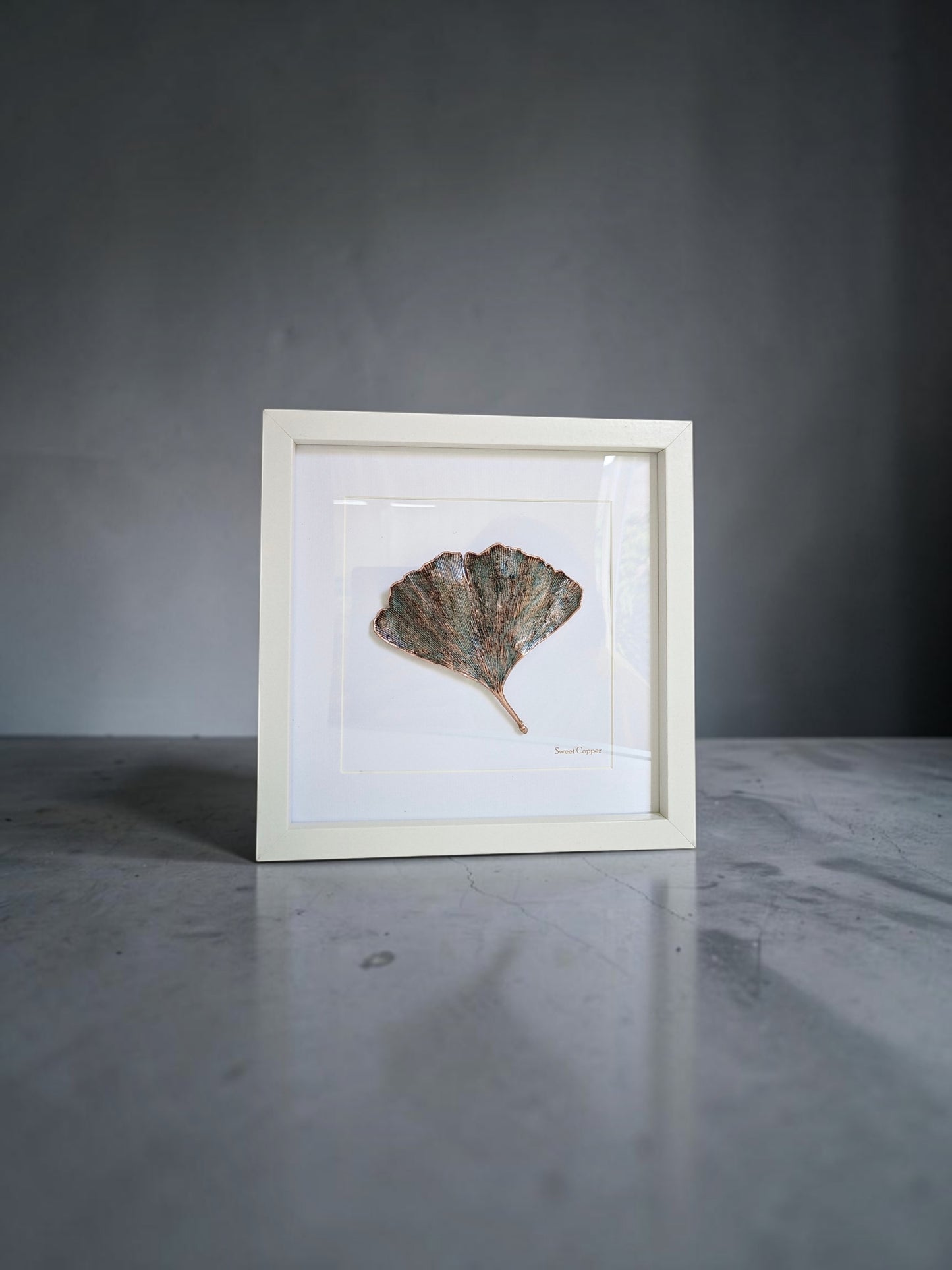 6. PIGS BACK. Twilight – Framed Copper Ginkgo Leaf Interior Art