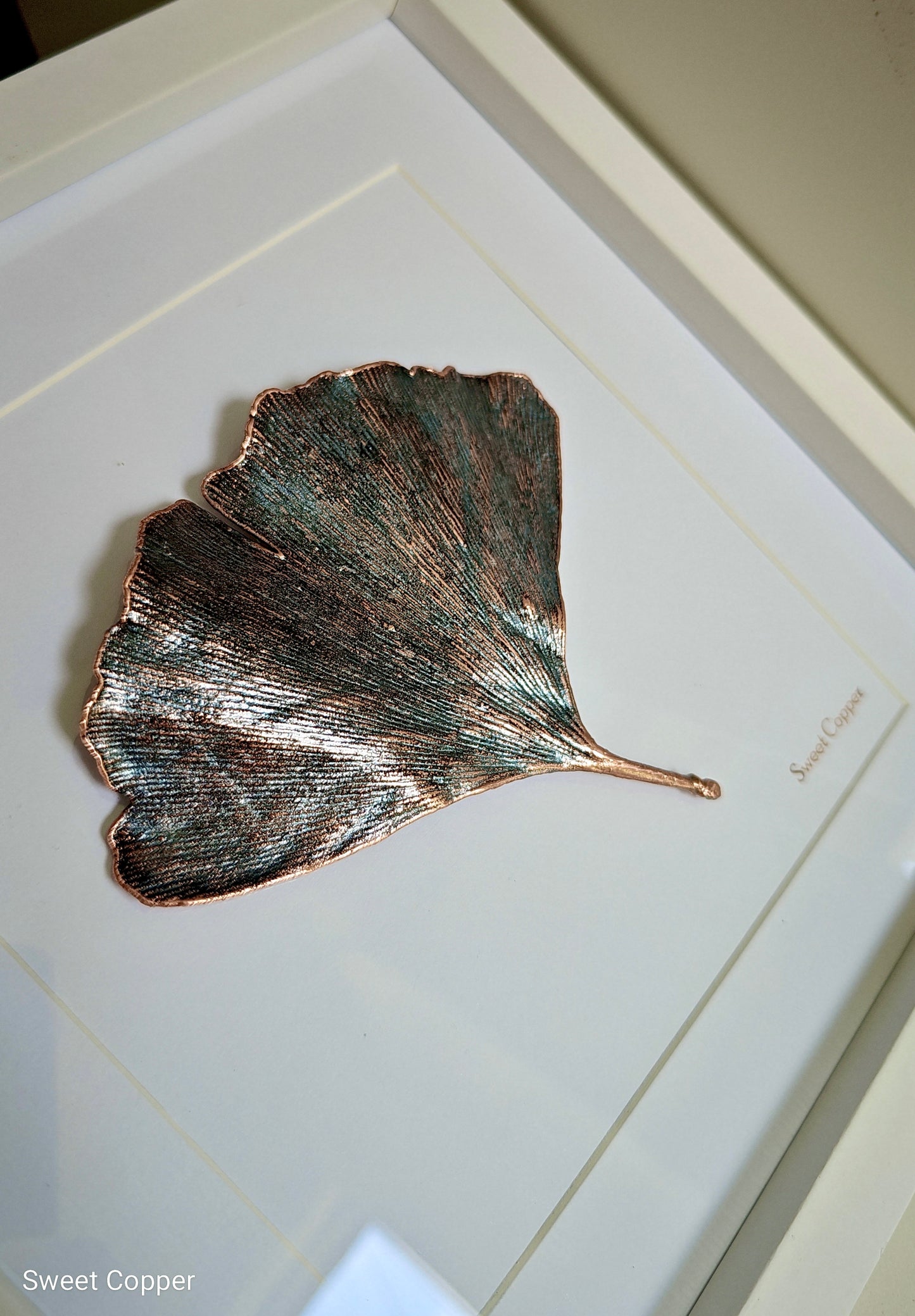 6. PIGS BACK. Twilight – Framed Copper Ginkgo Leaf Interior Art