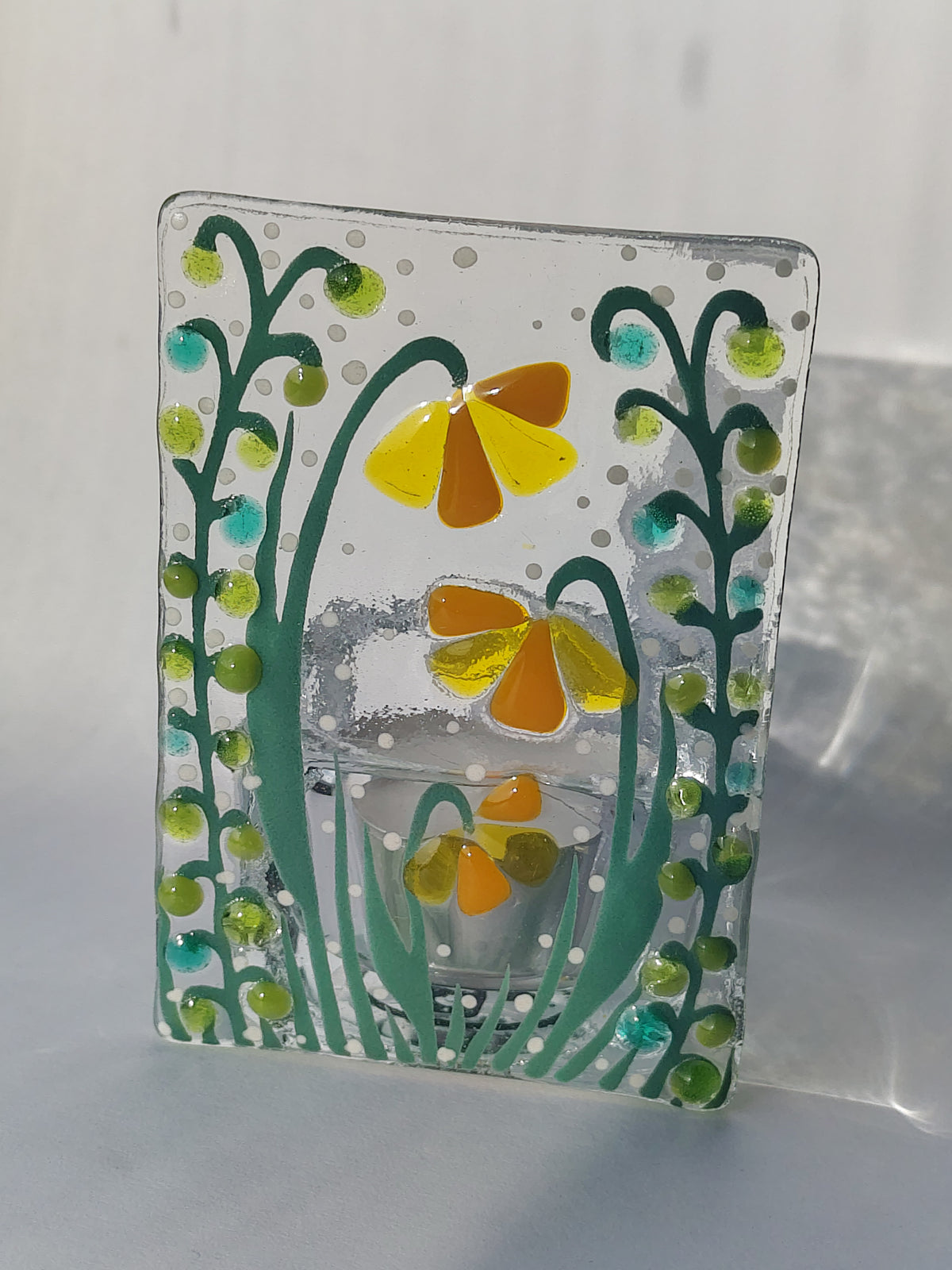 Fused Glass Floral Tealight Holder