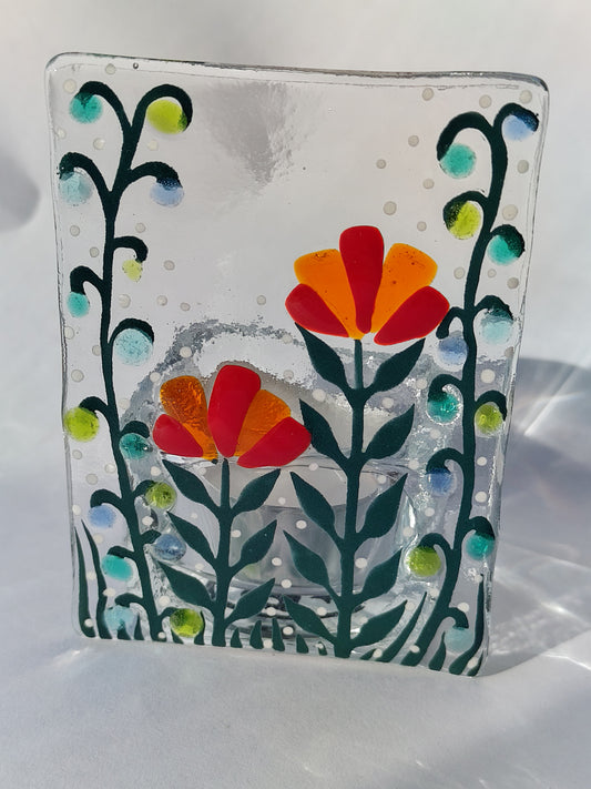 Fused Glass Floral Tealight Holder