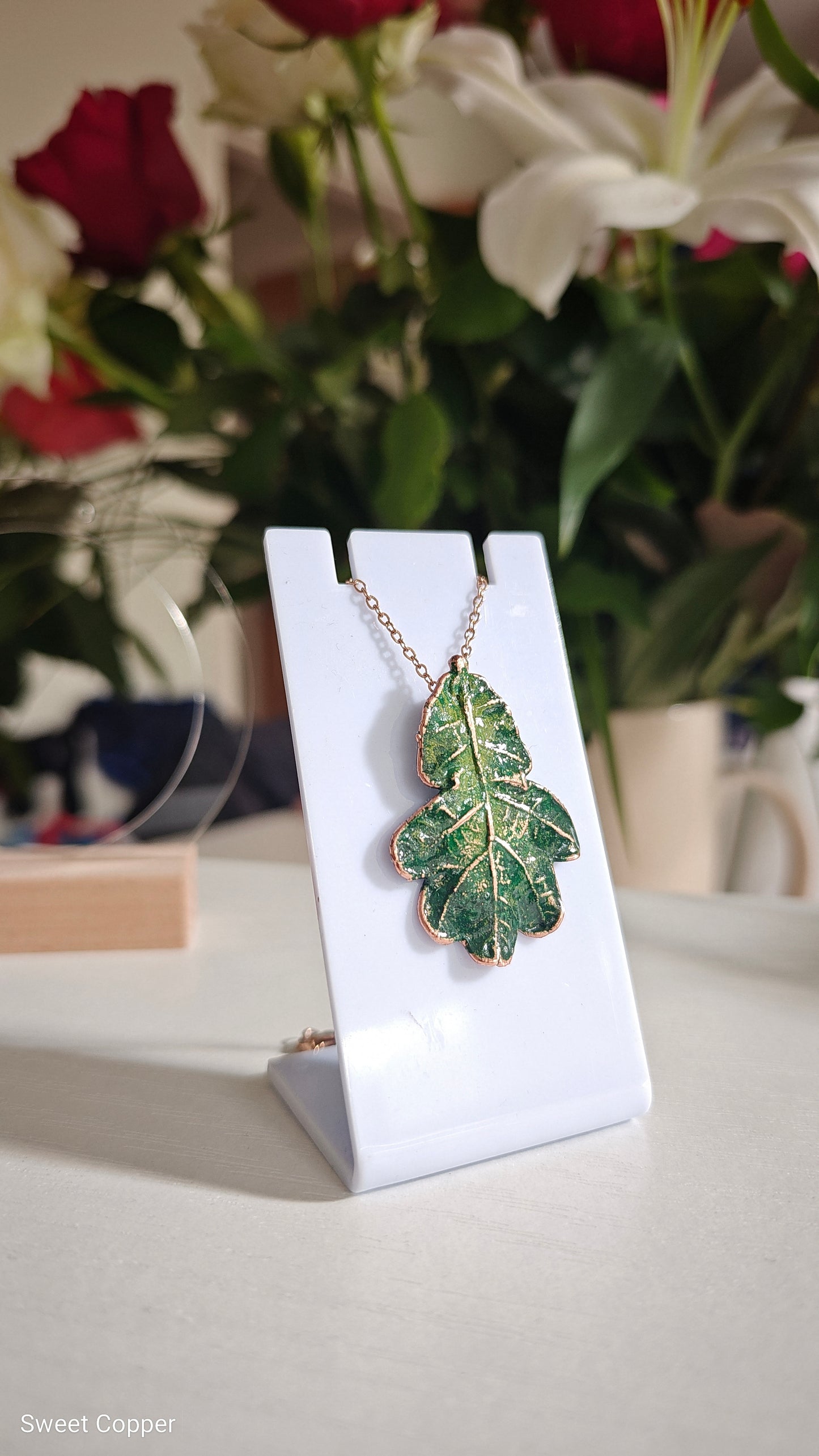 126 Oak Leaf Pendant — Green Patina