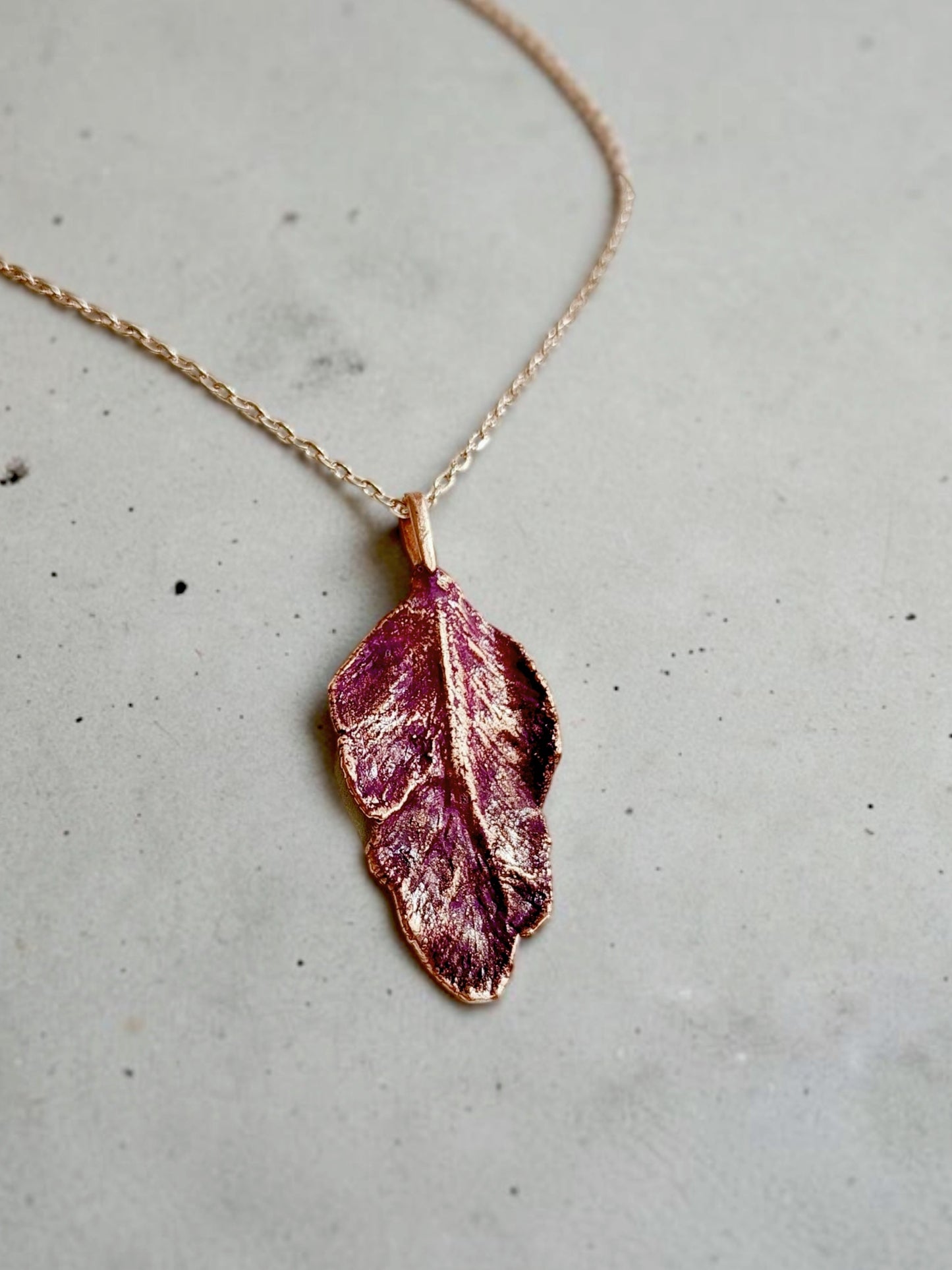 130 Linden Stipule Pendant — Plum Patina