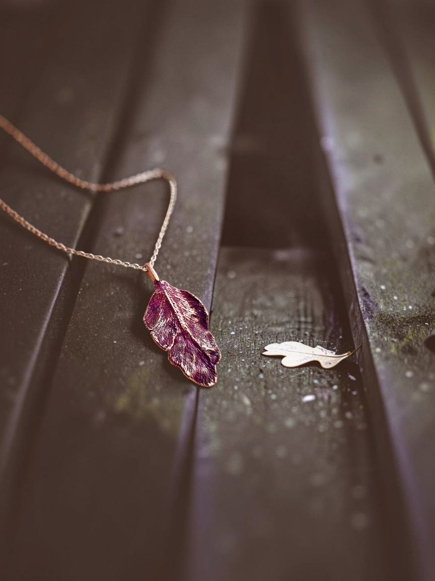 130 Linden Stipule Pendant — Plum Patina