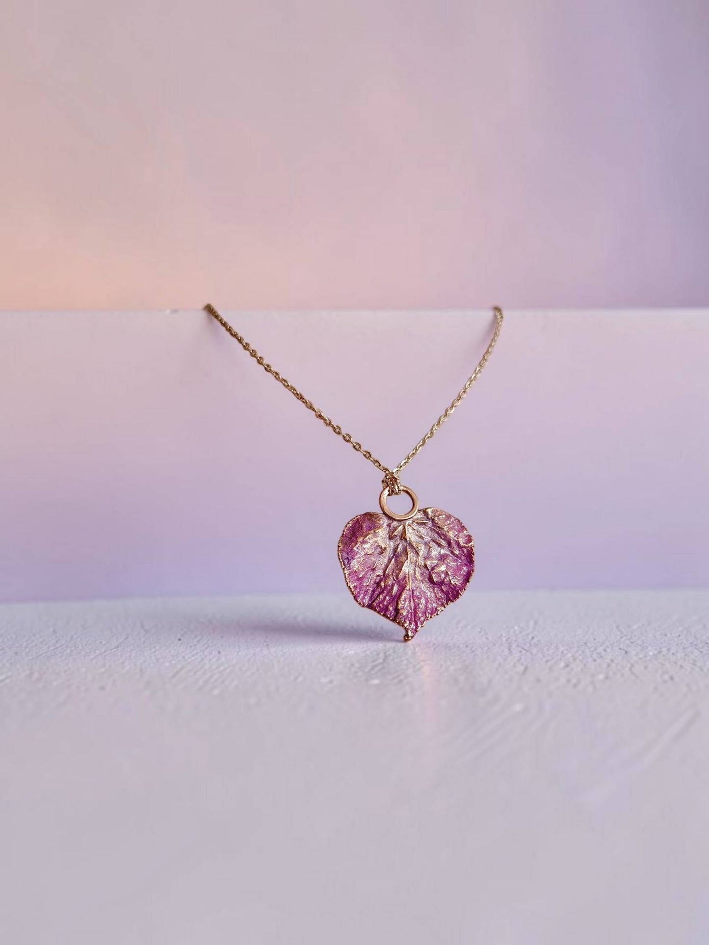 119 Linden Leaf Pendant — Lilac Patina