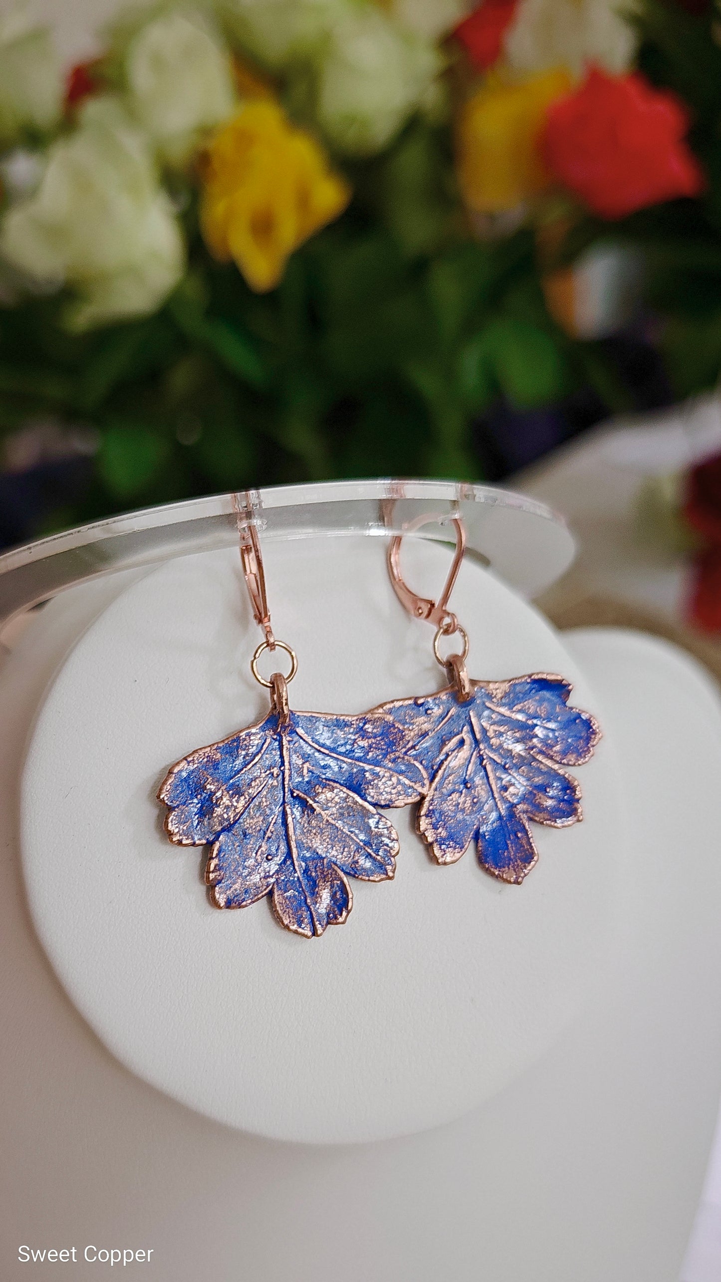 118 Hawthorn Leaf Earrings — Azure Patina
