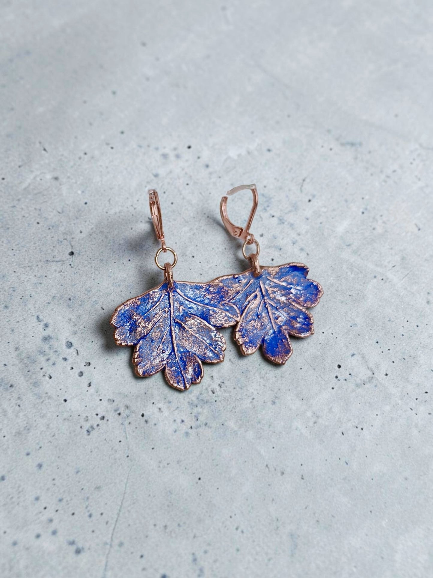 118 Hawthorn Leaf Earrings — Azure Patina