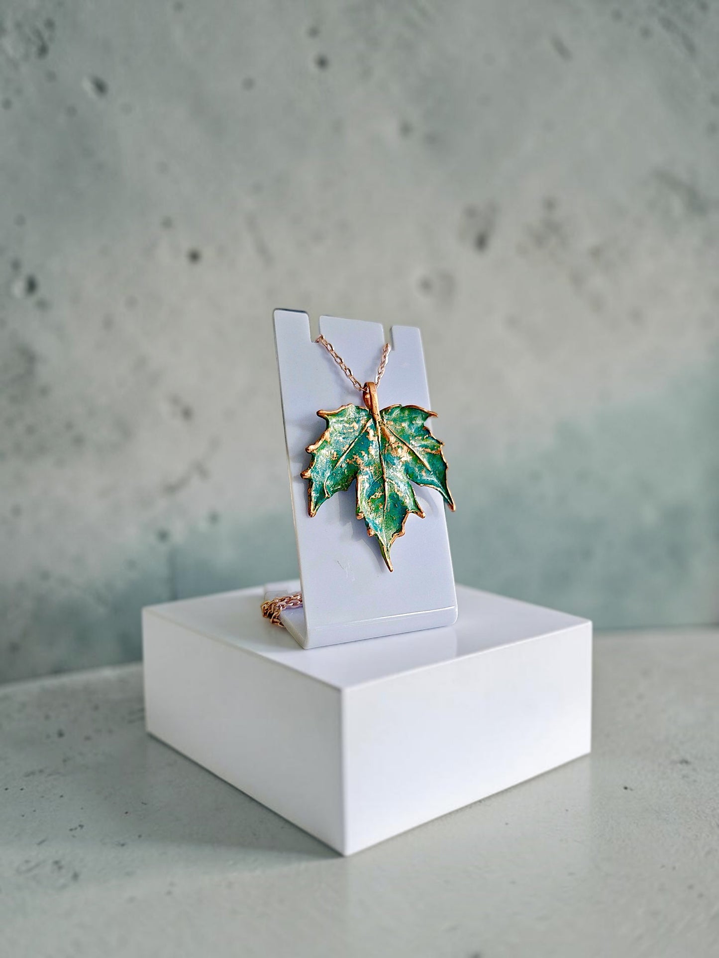 132 Maple Leaf Pendant — Turquoise Patina