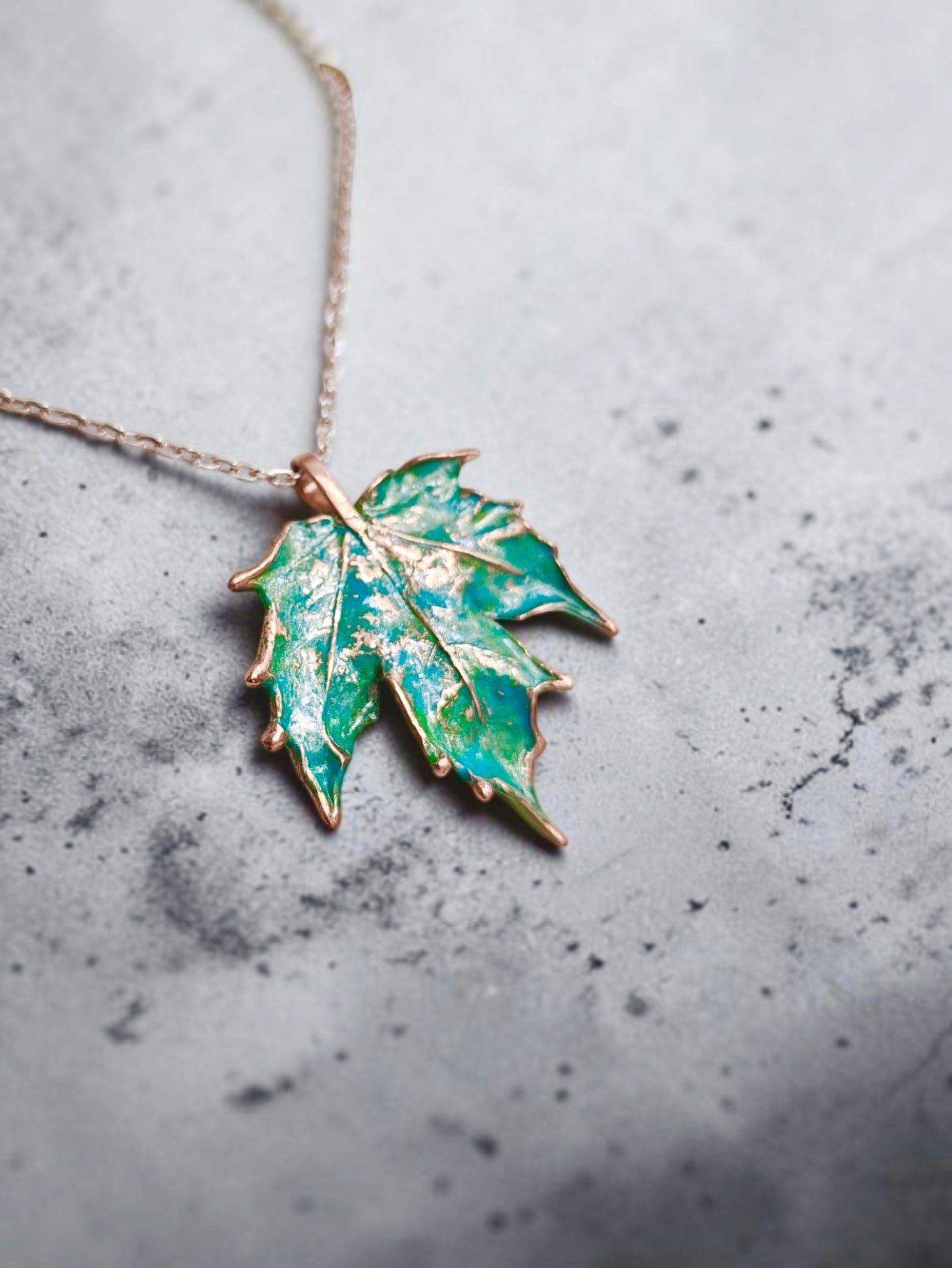 132 Maple Leaf Pendant — Turquoise Patina