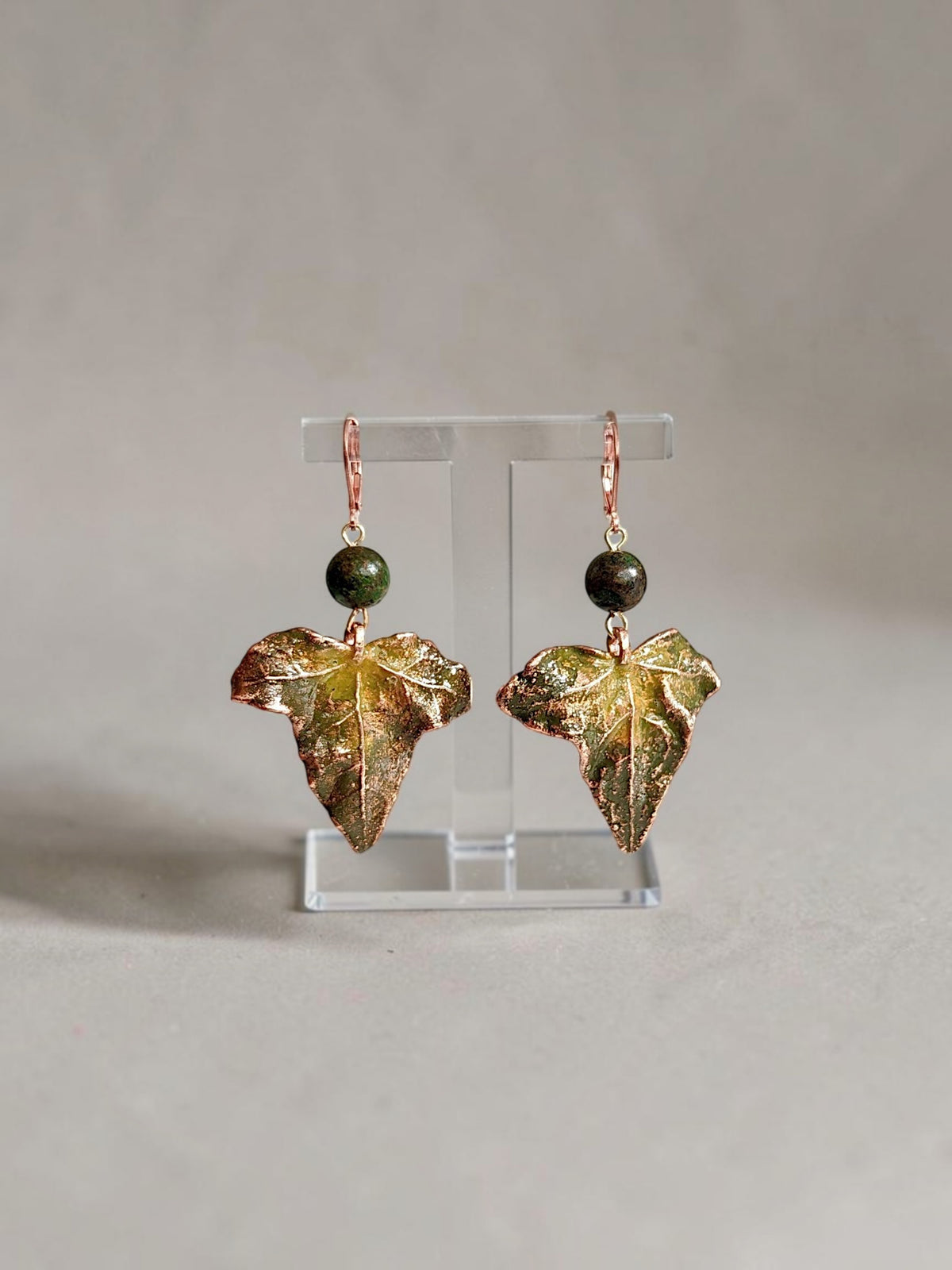 143. Ivy Leaf Earrings — Serpentine