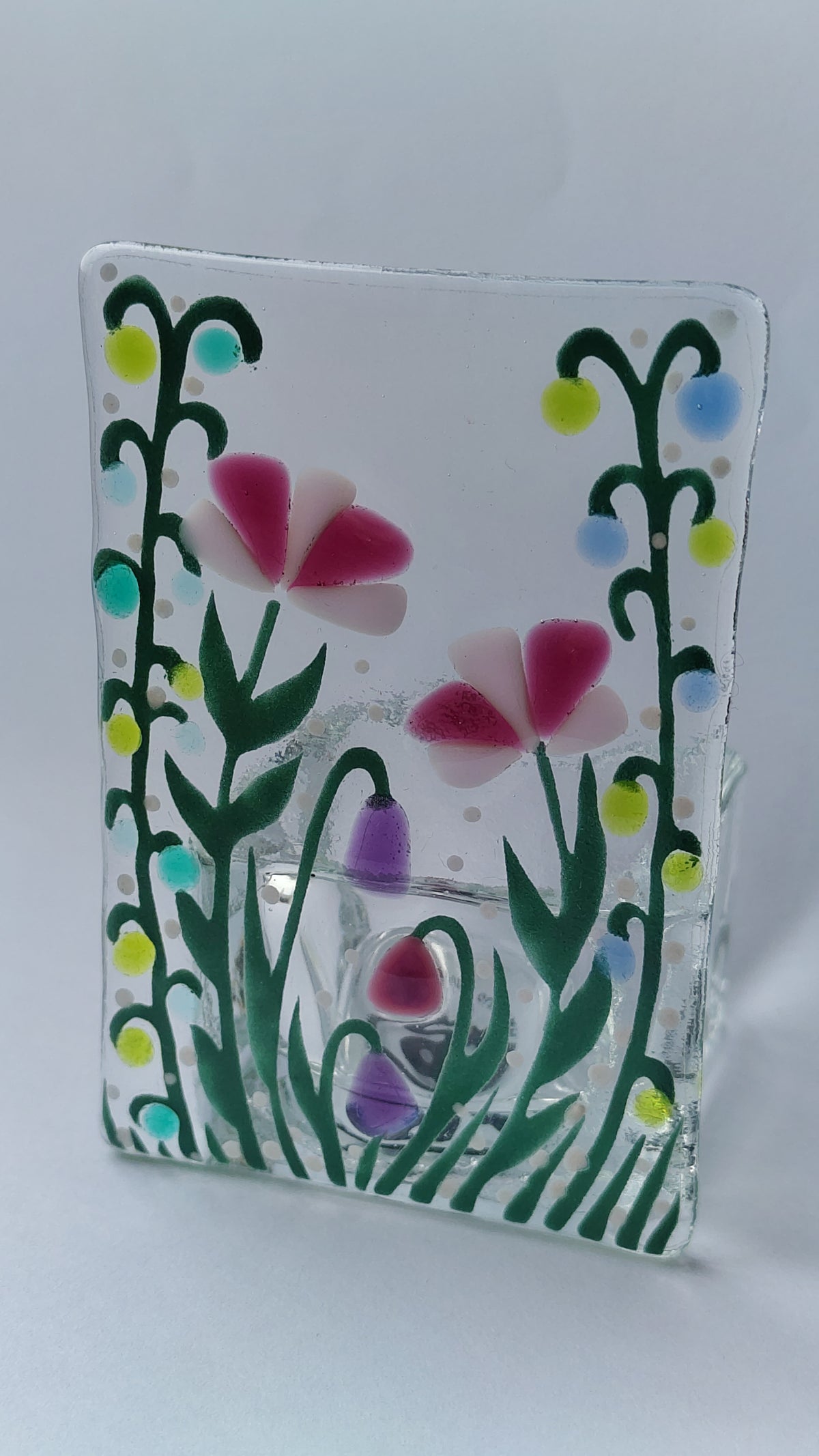 Fused Glass Floral Tealight Holder