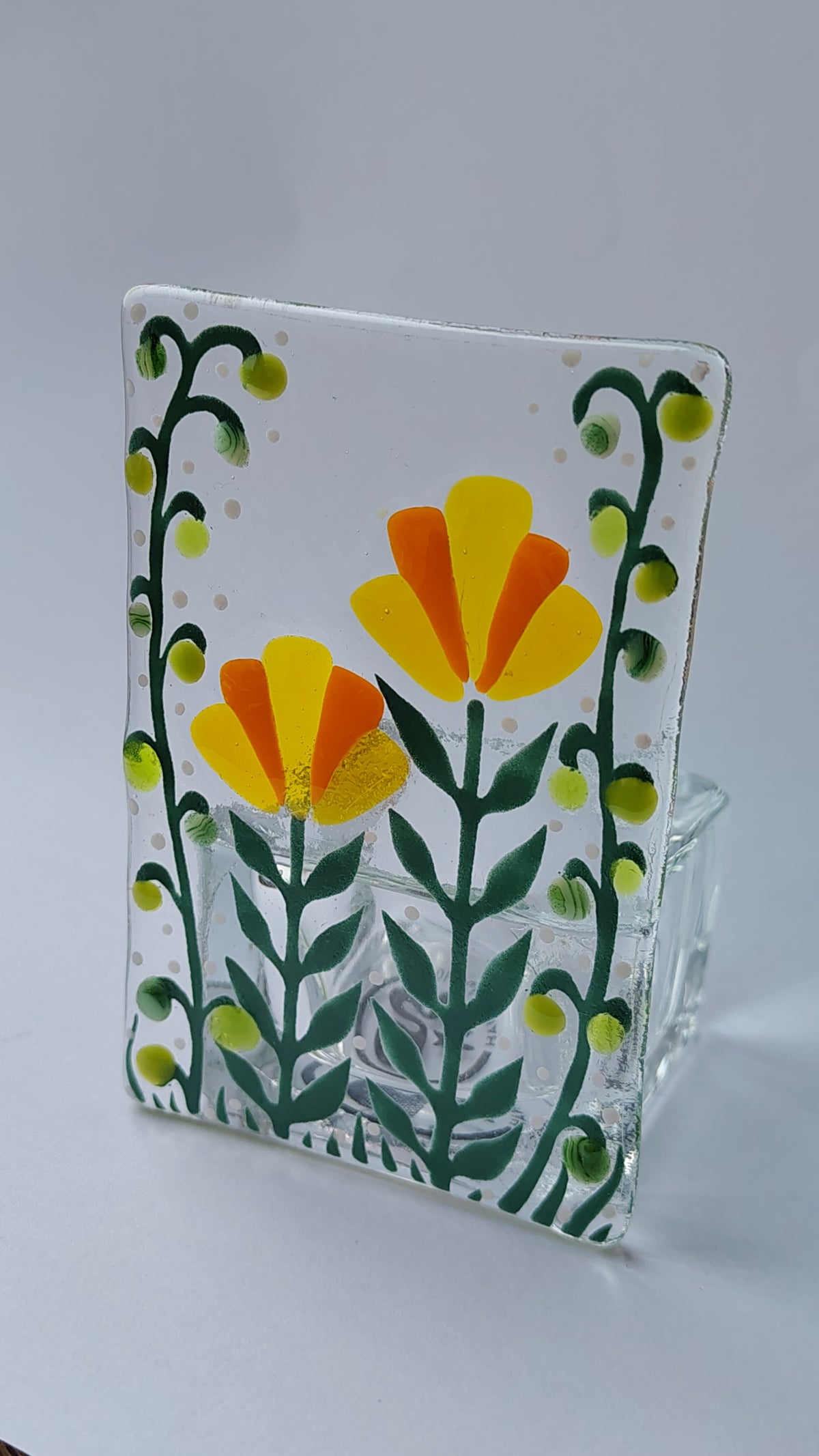 Fused Glass Floral Tealight Holder