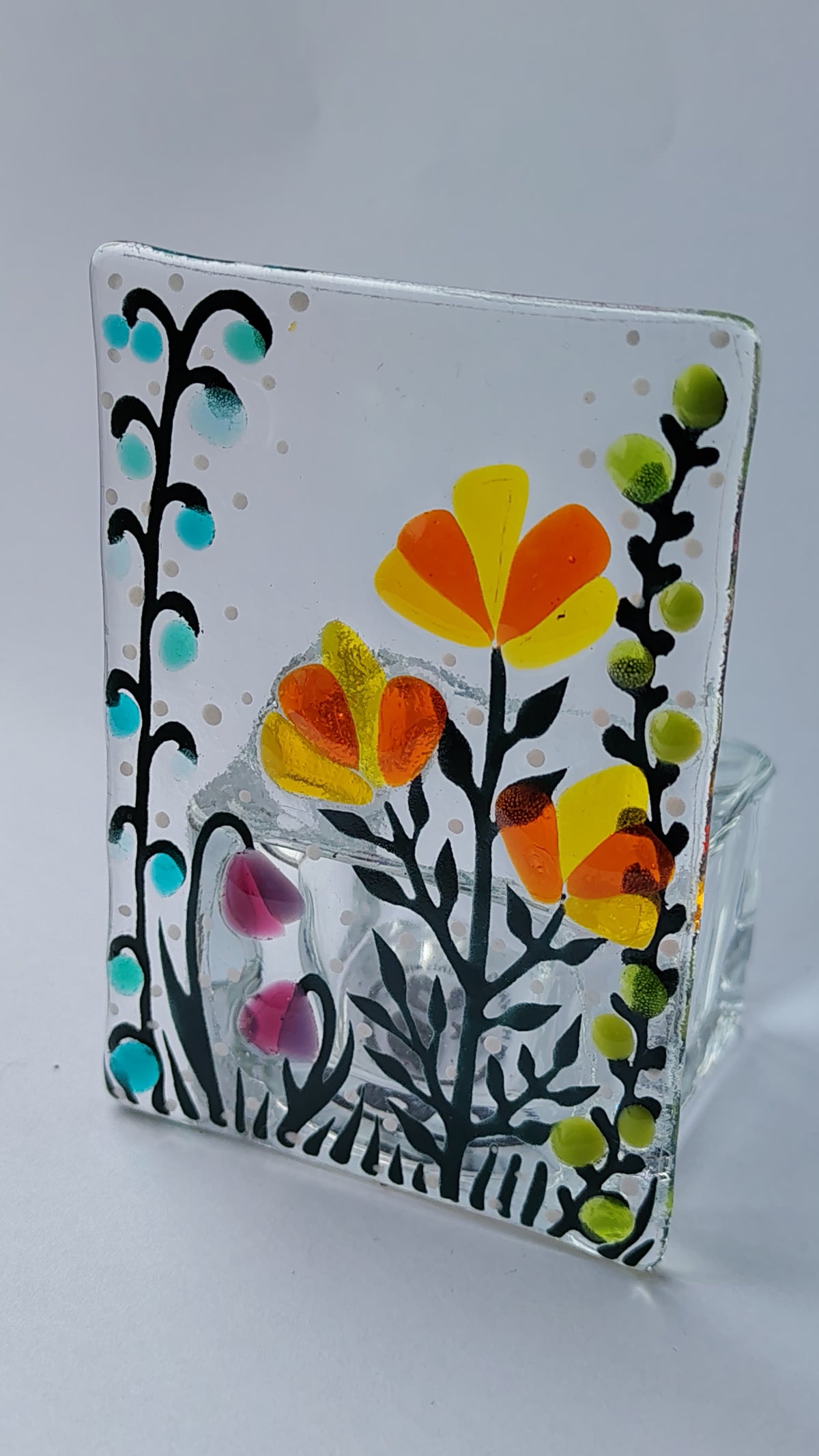 Fused Glass Floral Tealight Holder
