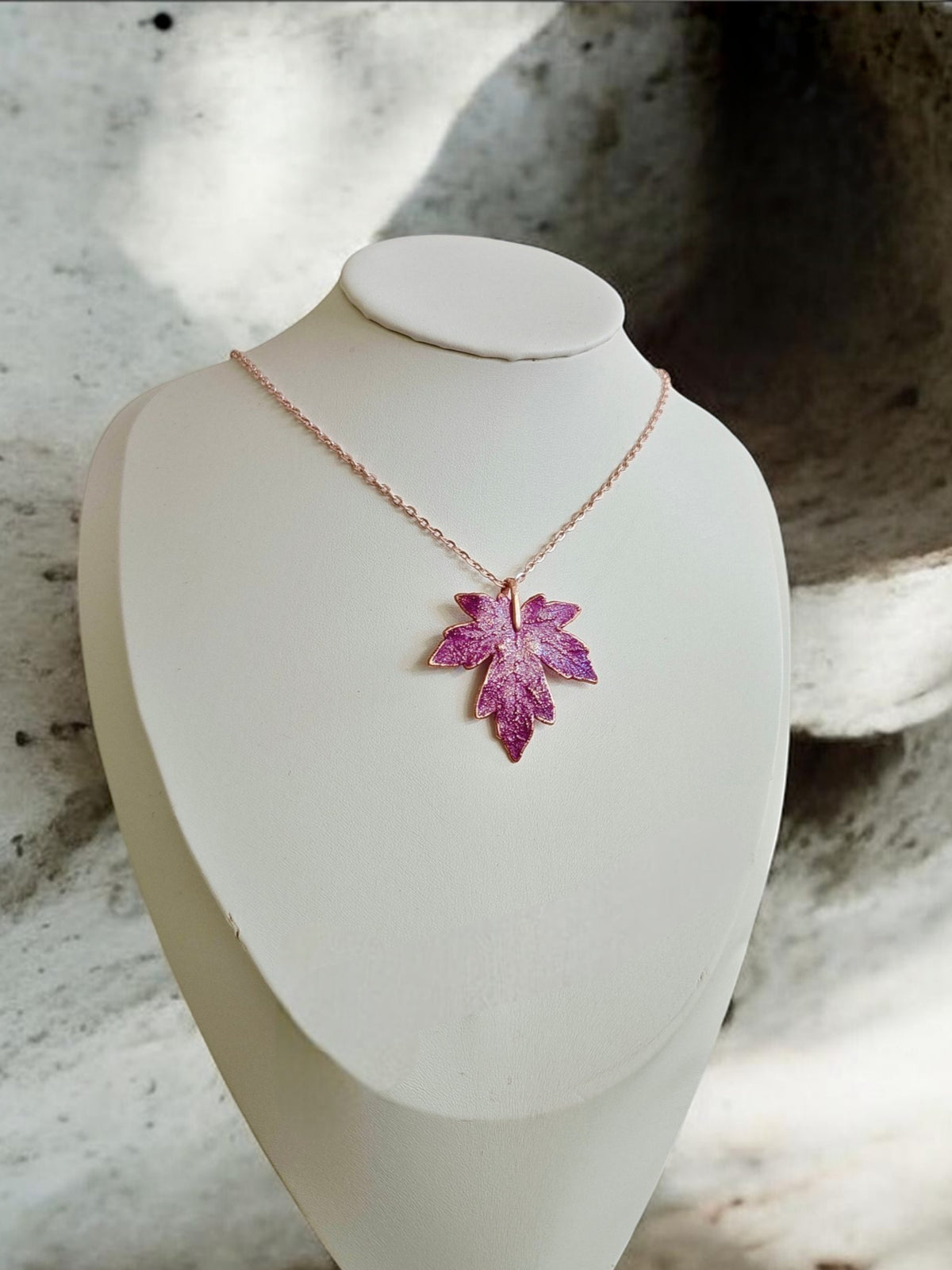 136 Mauve Patina Maple Leaf Pendant