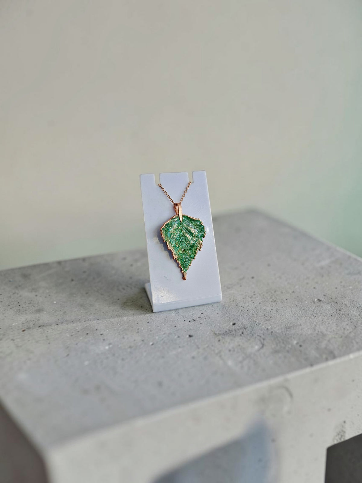 137 Green Patina Birch Leaf Pendant