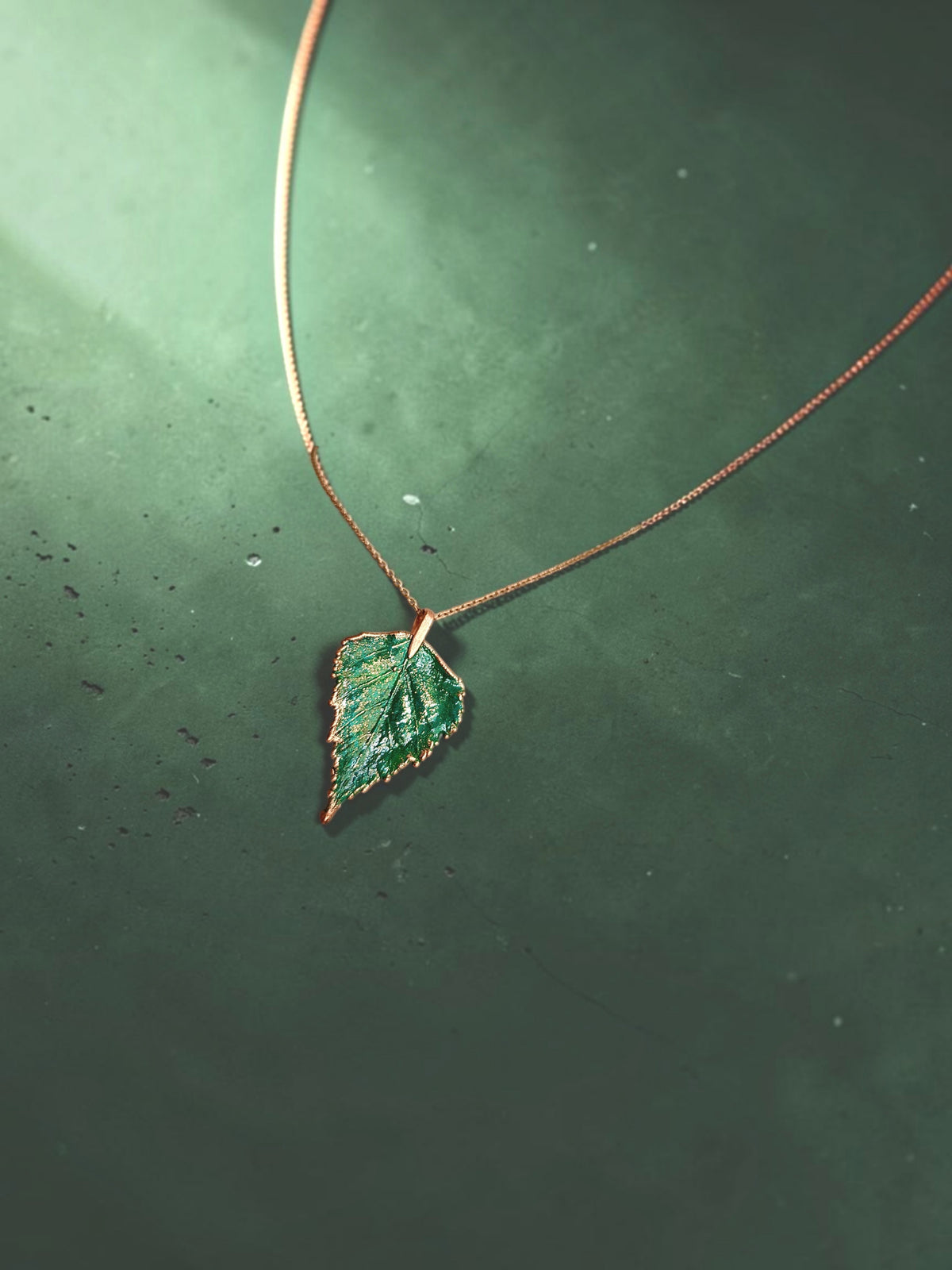 137 Green Patina Birch Leaf Pendant