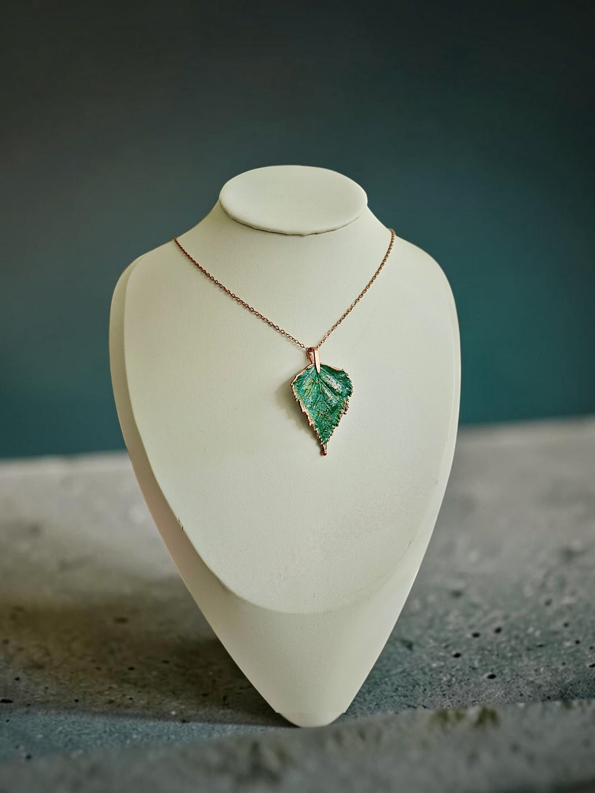 137 Green Patina Birch Leaf Pendant