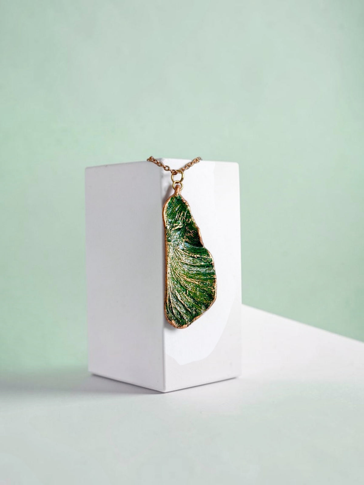 147. Maple Samara Pendant — Green Patina