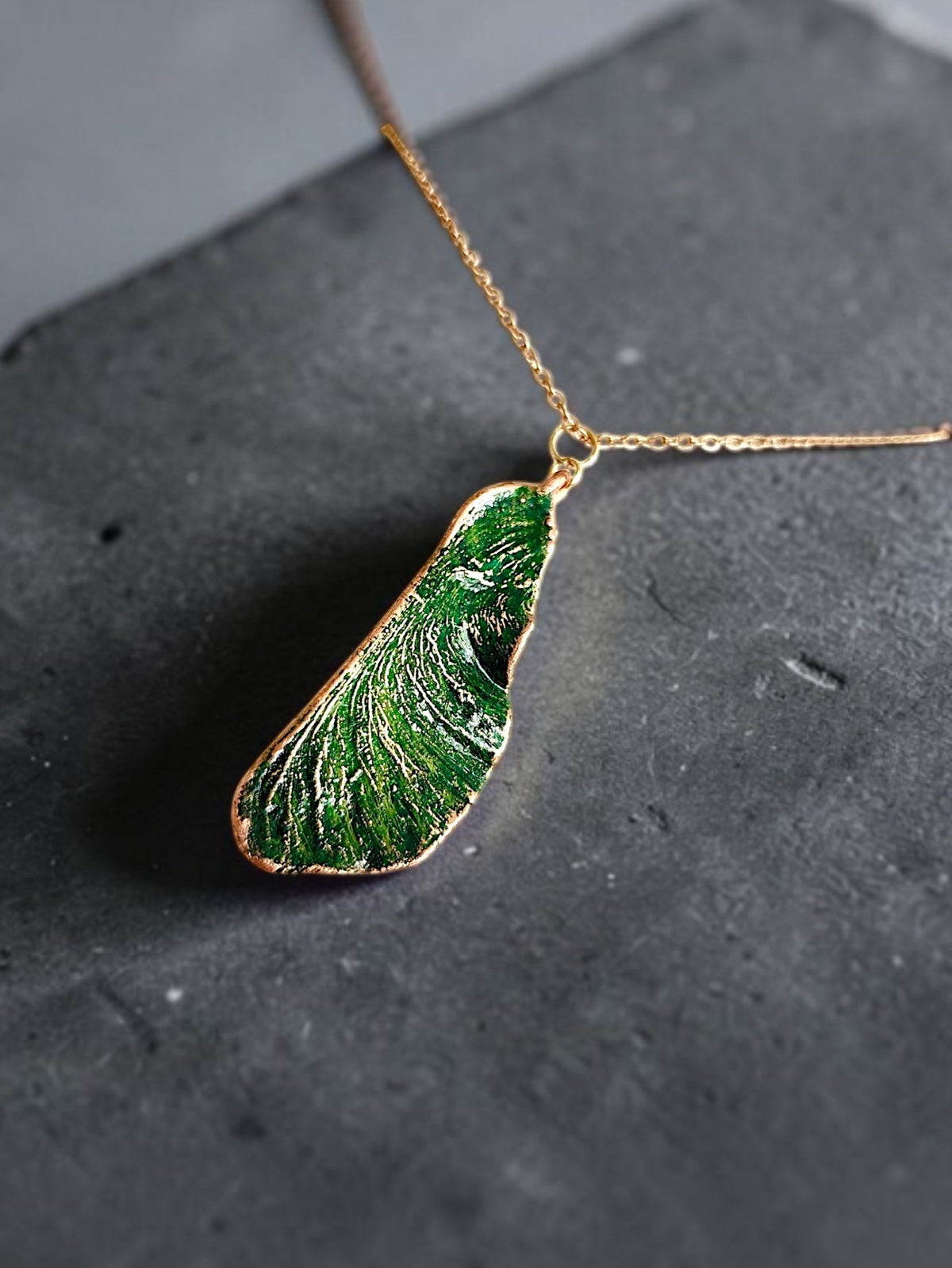 147. Maple Samara Pendant — Green Patina