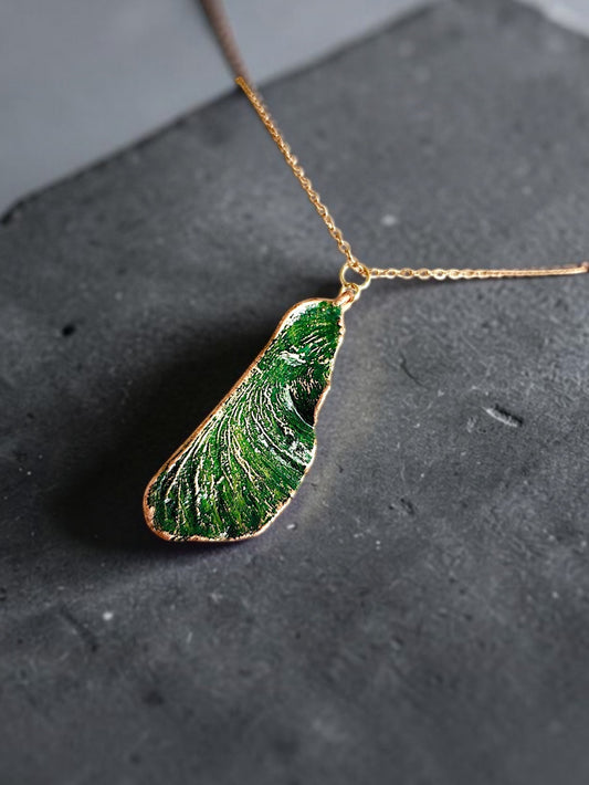 147. Maple Samara Pendant — Green Patina