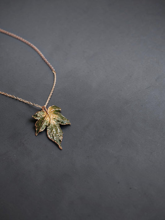 138 Olive Patina Maple Leaf Pendant