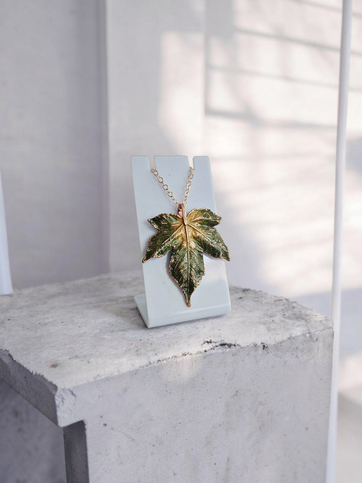 138 Olive Patina Maple Leaf Pendant