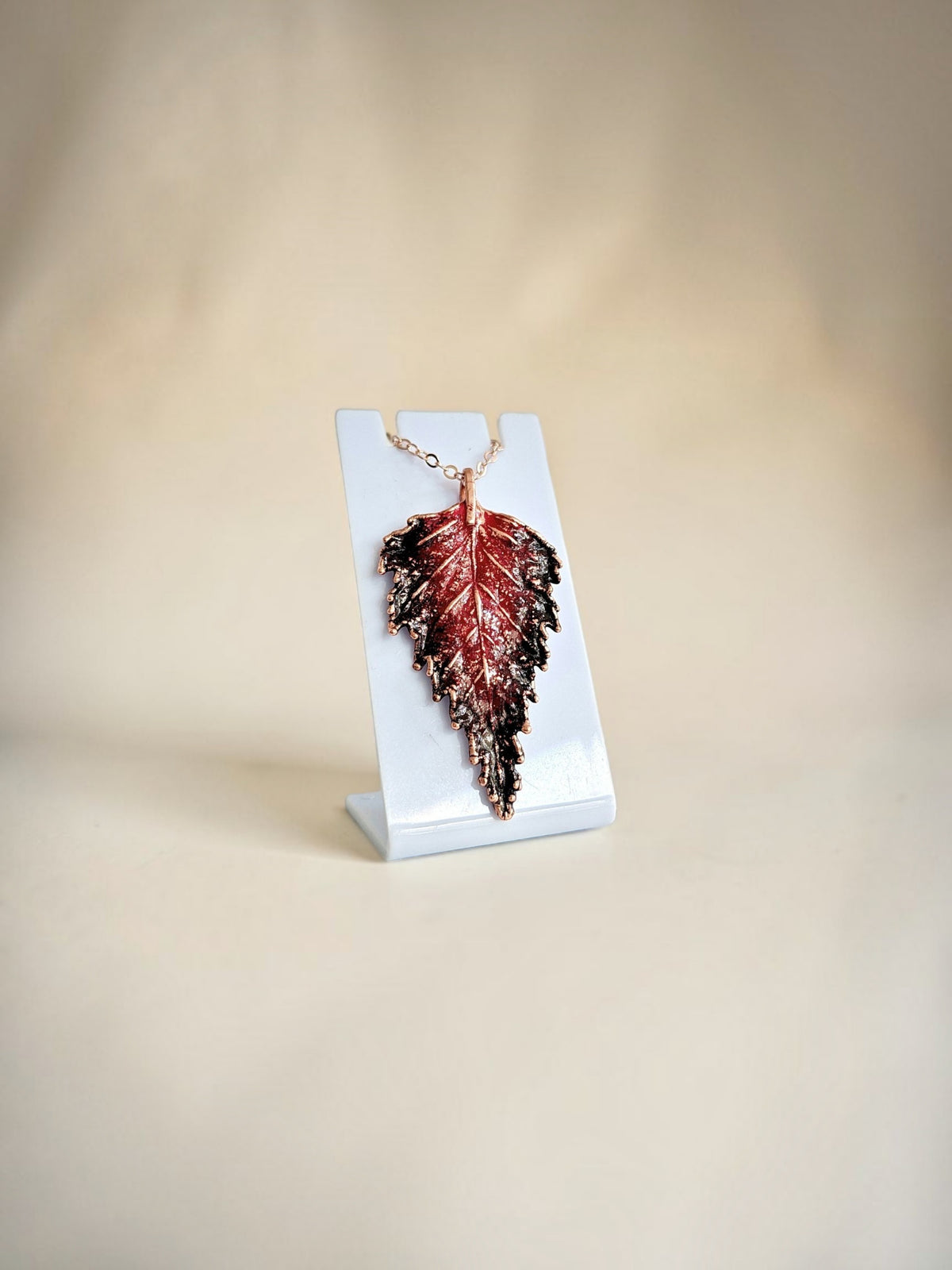 142. Birch Leaf Pendant — Burgundy Patina