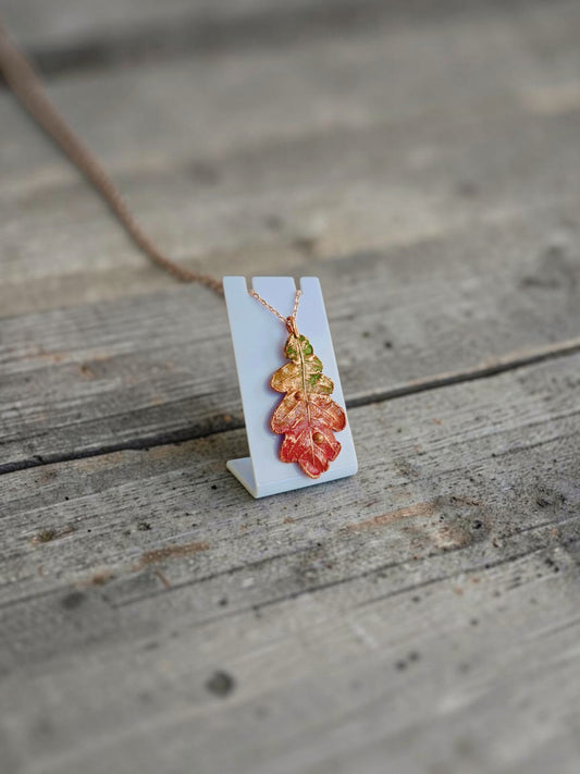 150. Oak Leaf Pendant — Autumn Patina & Dew Drops