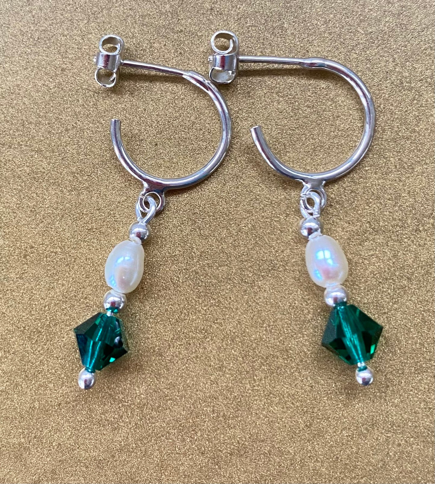 Drop Pearl and Swarovski Hoop Earrings