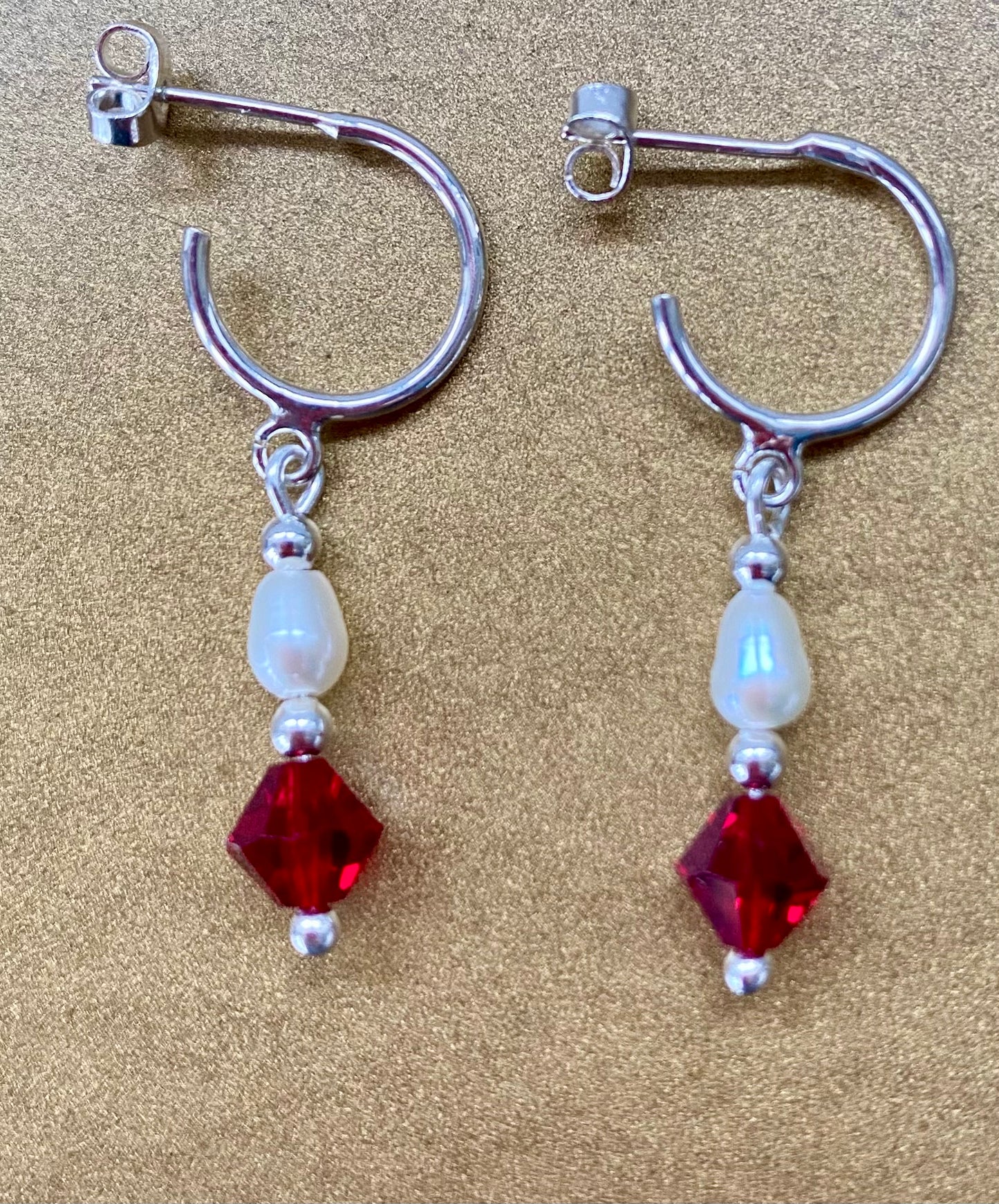 Drop Pearl and Swarovski Hoop Earrings