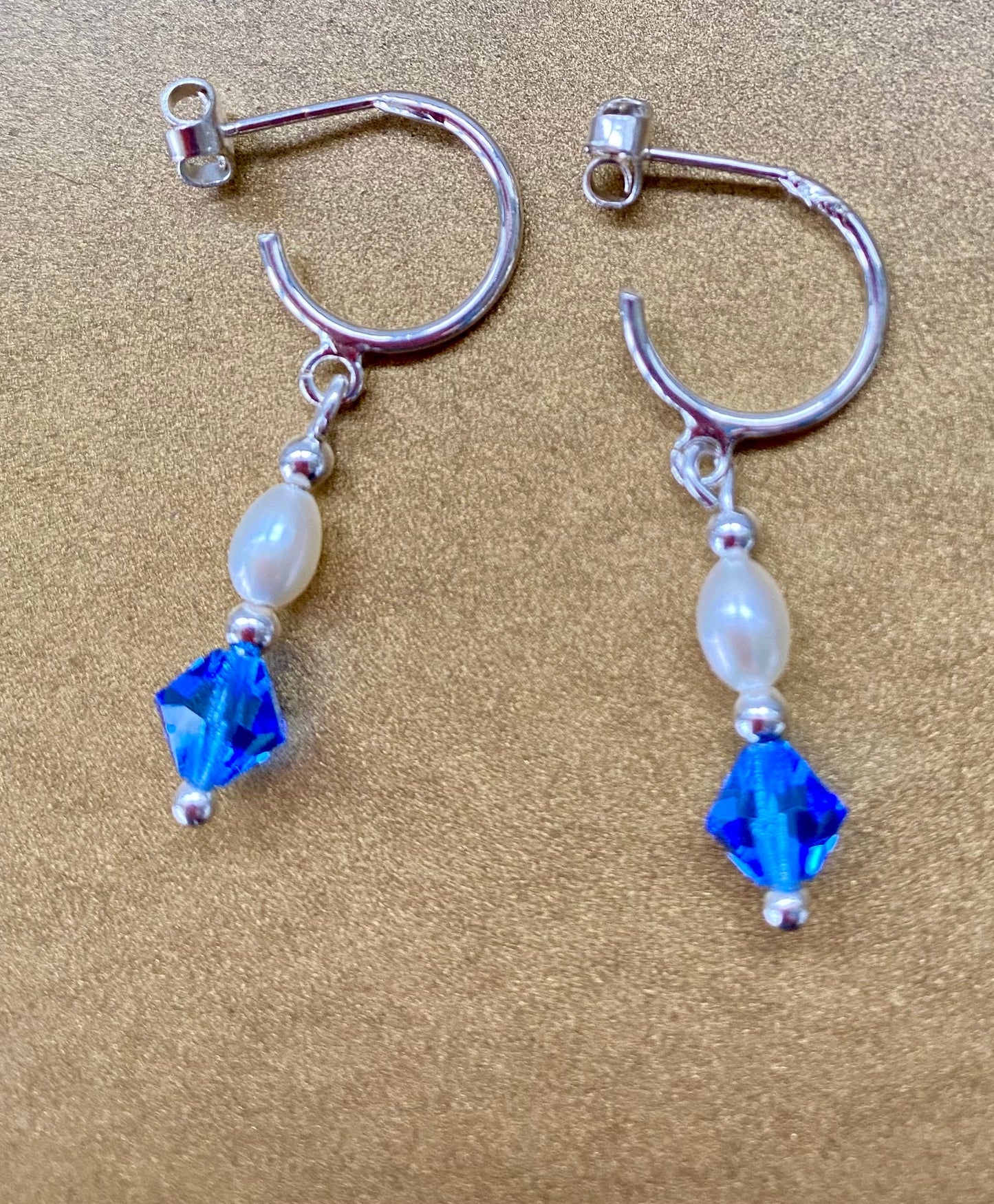 Drop Pearl and Swarovski Hoop Earrings