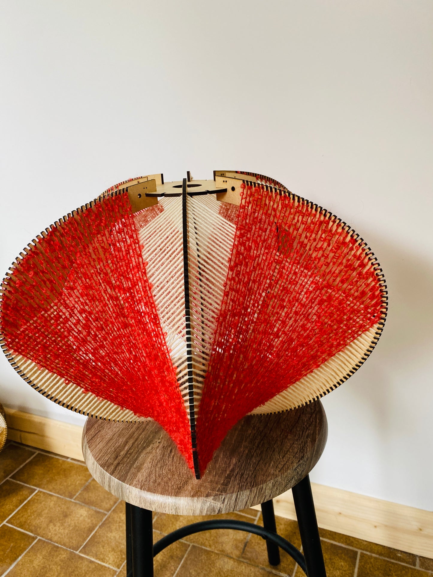 Cream & Coral Oval Lampshade