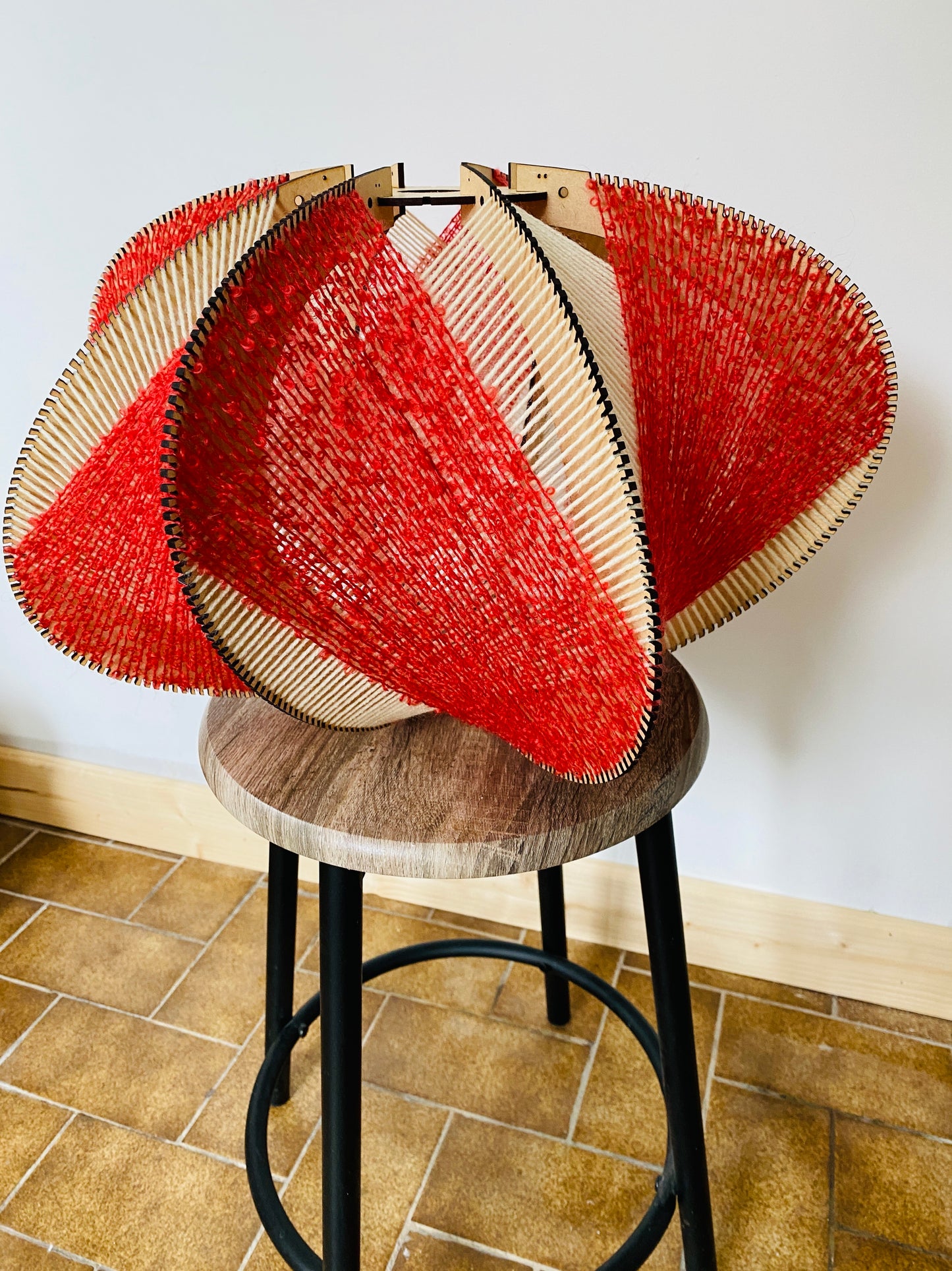 Cream & Coral Oval Lampshade