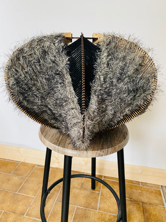 Fuzzy Black & Grey Oval Lampshade