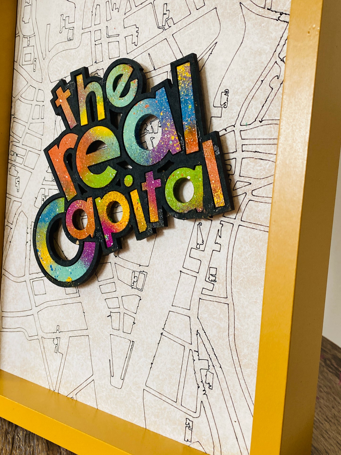 The Real Capital - Framed Cork Sayings with Cork Map by Shady