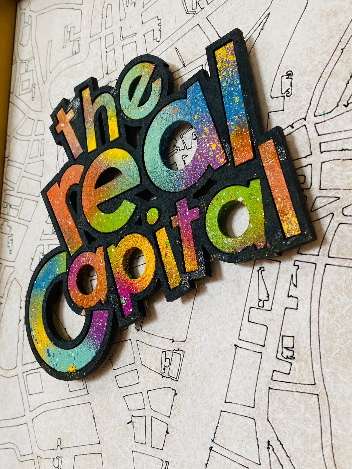 The Real Capital - Framed Cork Sayings with Cork Map by Shady