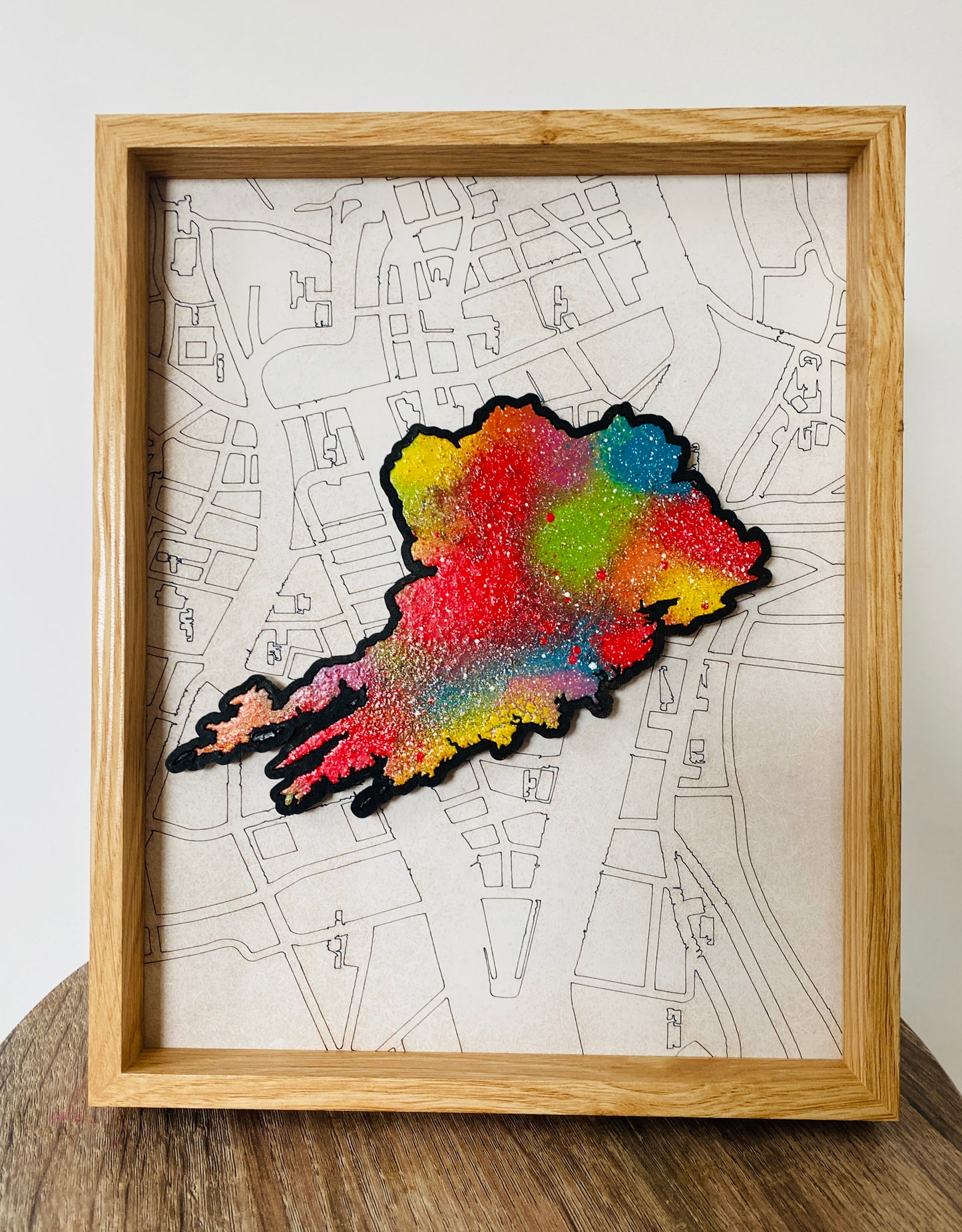 Framed Cork County Map set against a Cork City Map by Shady