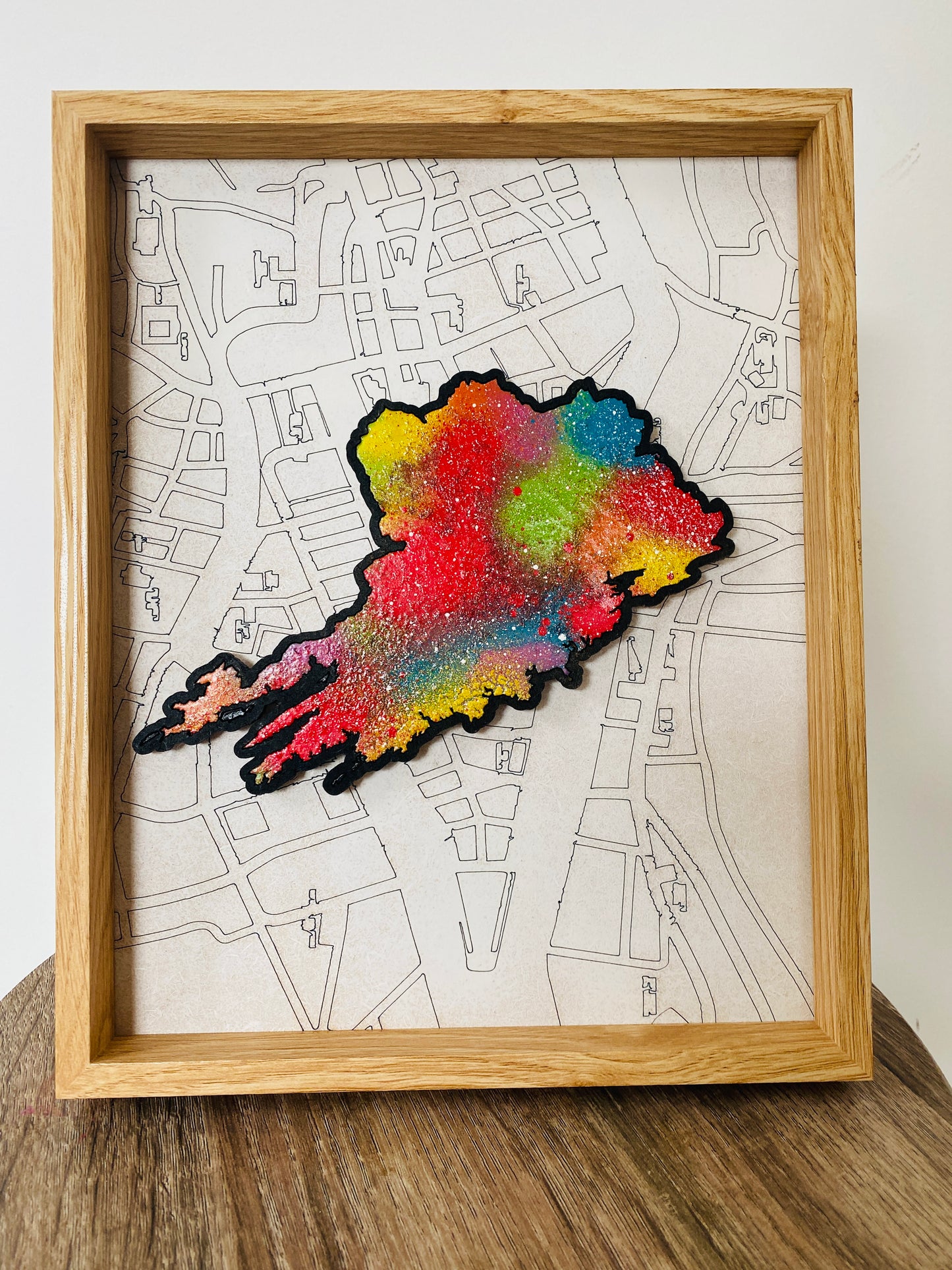 Framed Cork County Map set against a Cork City Map by Shady