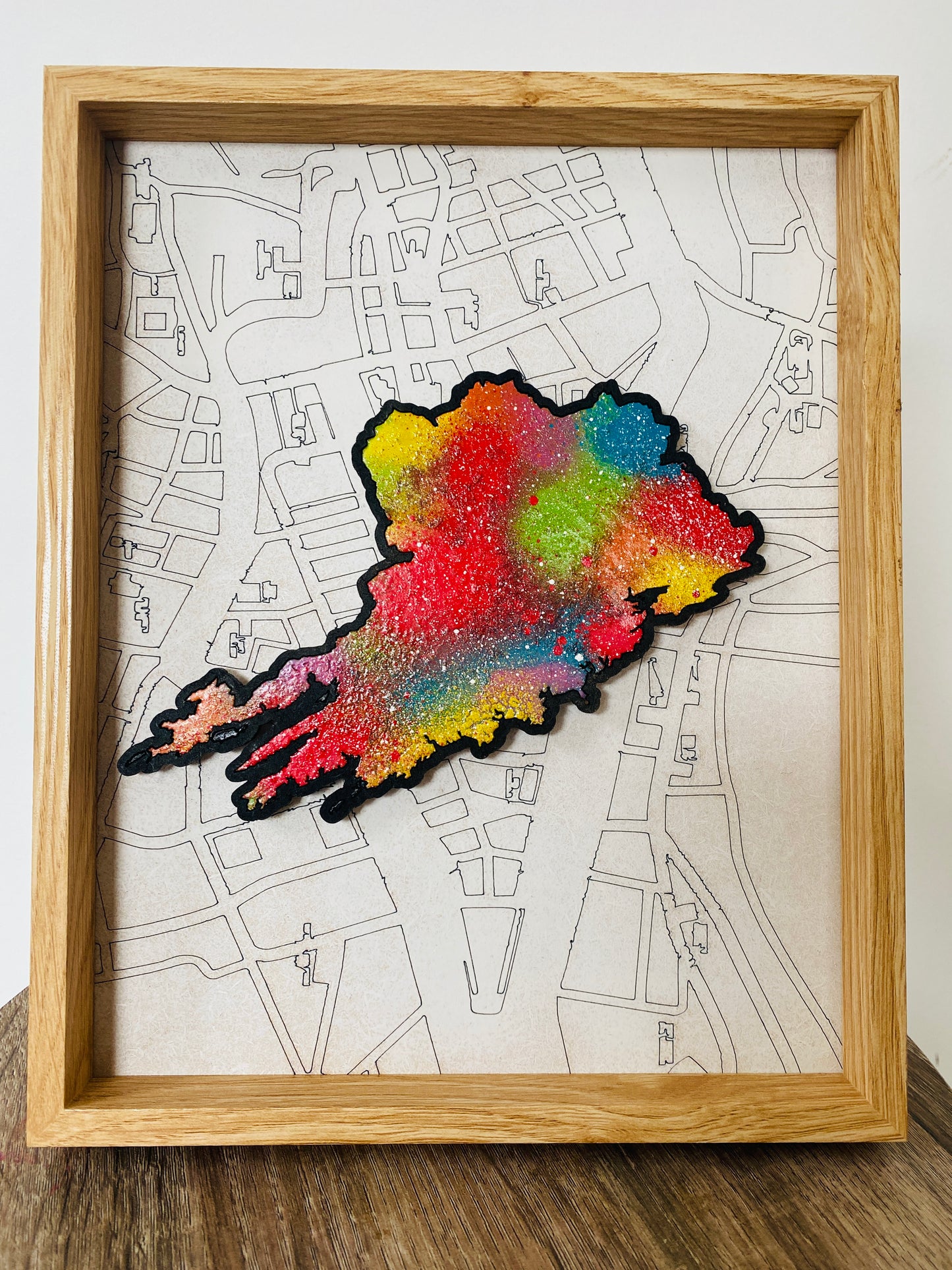 Framed Cork County Map set against a Cork City Map by Shady